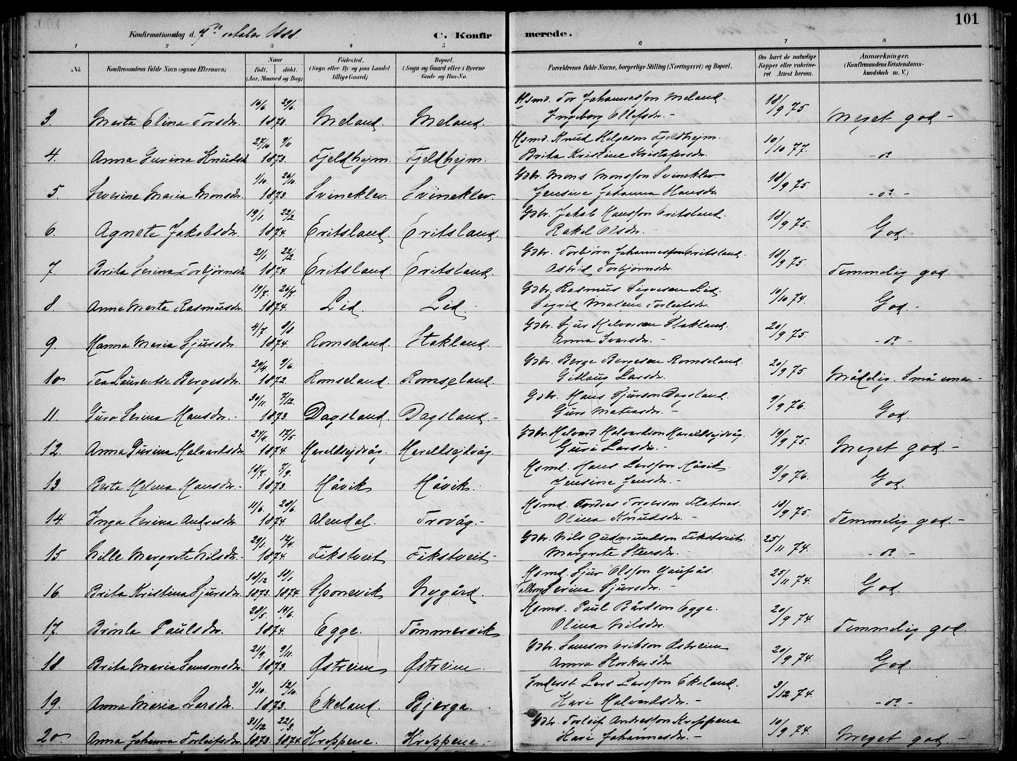 Skjold sokneprestkontor, AV/SAST-A-101847/H/Ha/Haa/L0010: Ministerialbok nr. A 10, 1882-1897, s. 101