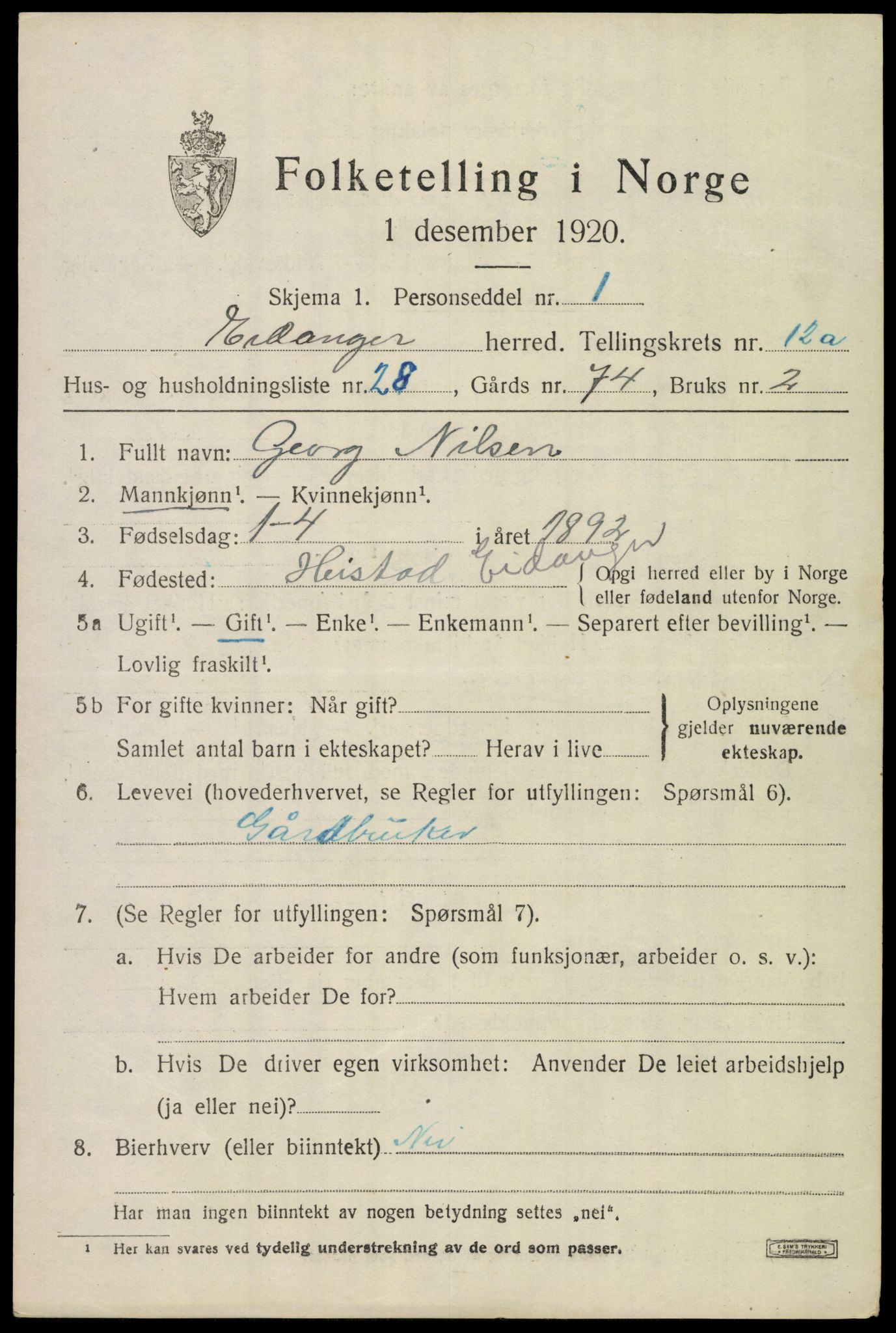 SAKO, Folketelling 1920 for 0813 Eidanger herred, 1920, s. 7486