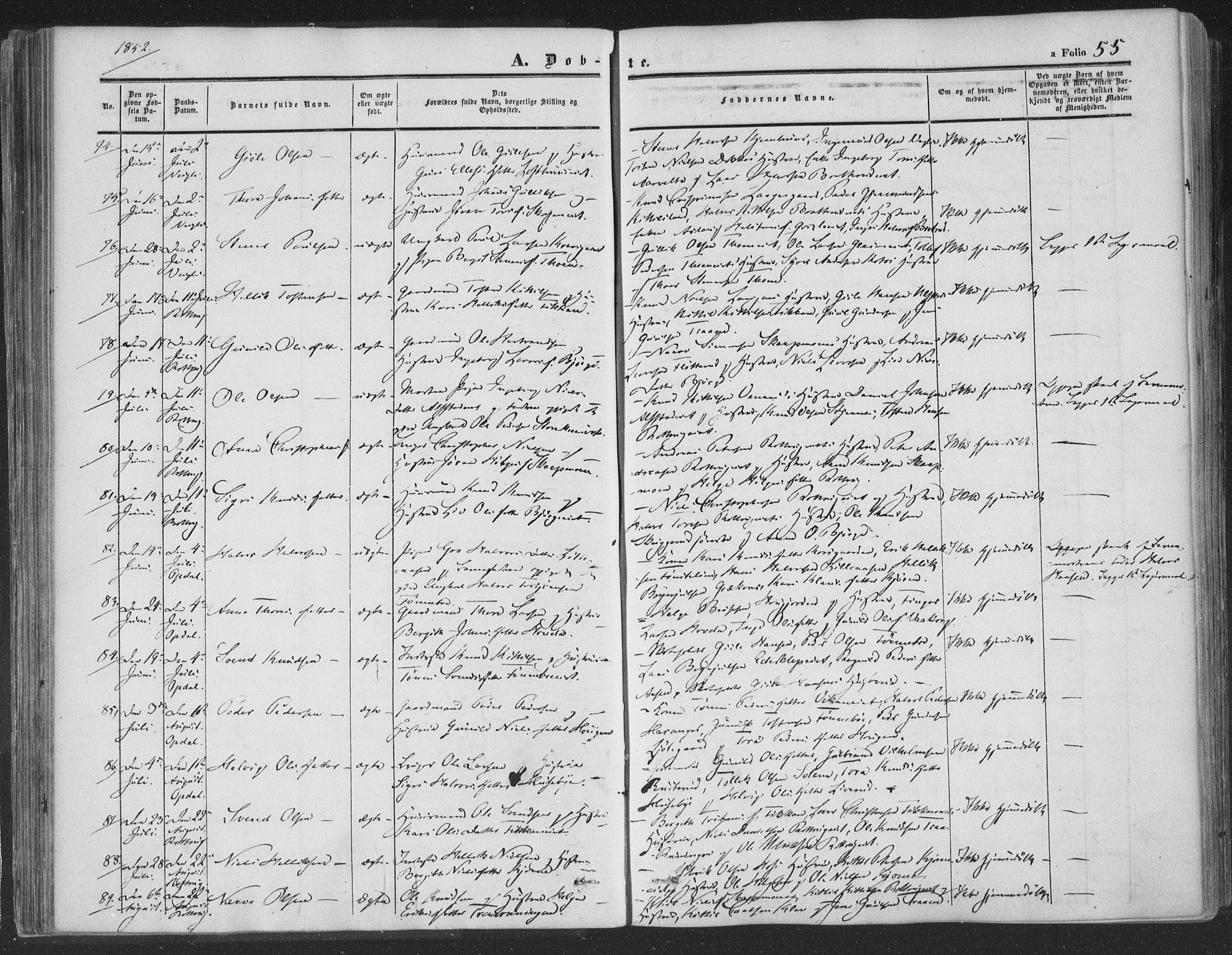 Rollag kirkebøker, AV/SAKO-A-240/F/Fa/L0008: Ministerialbok nr. I 8, 1847-1860, s. 55