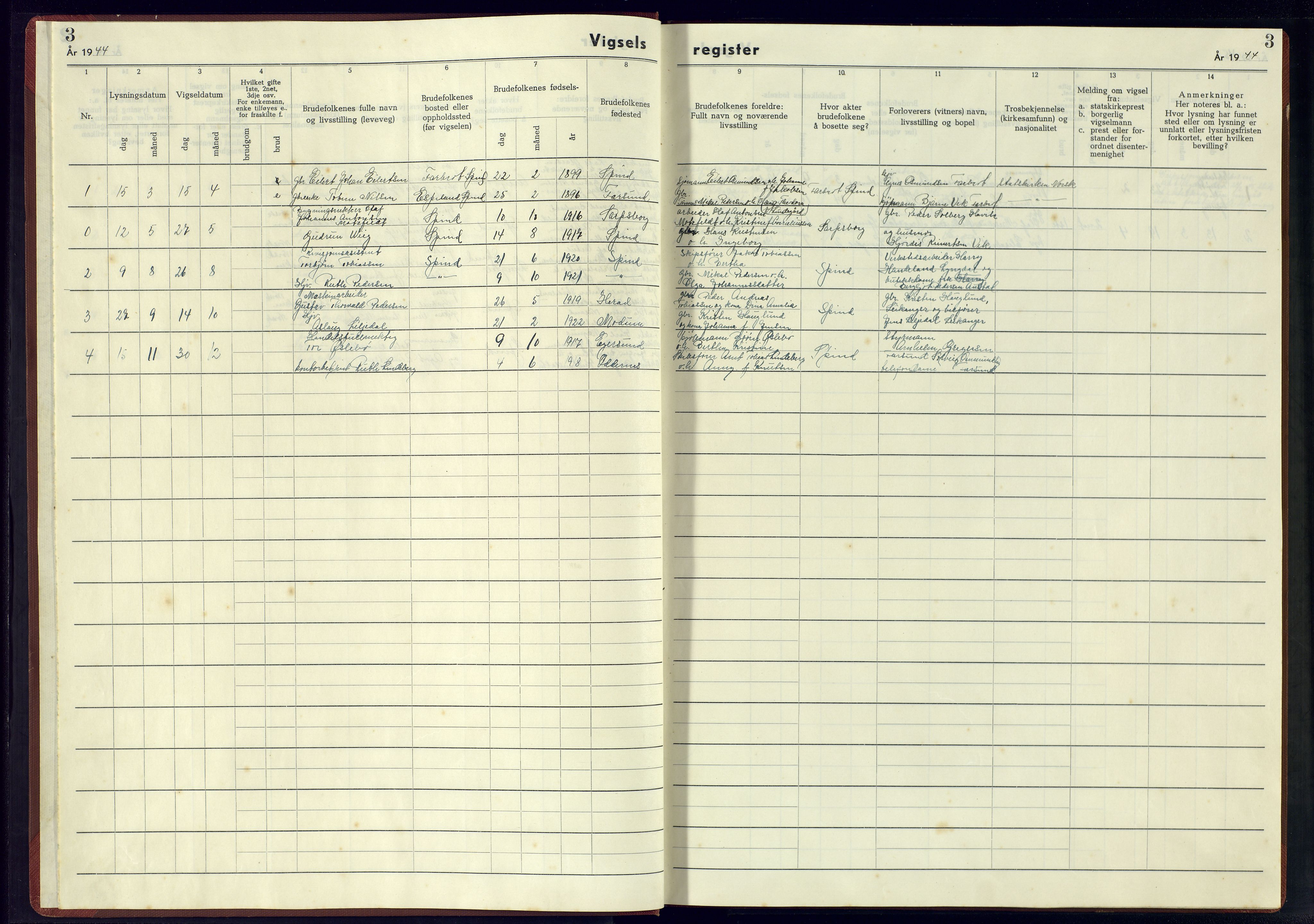 Herad sokneprestkontor, AV/SAK-1111-0018/J/Jb/L0004: Vigselsregister nr. A-VI-5, 1942-1945, s. 3