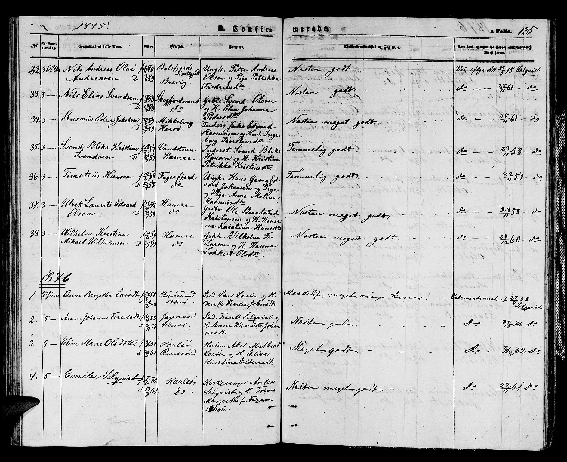 Karlsøy sokneprestembete, AV/SATØ-S-1299/H/Ha/Hab/L0003klokker: Klokkerbok nr. 3, 1862-1877, s. 125