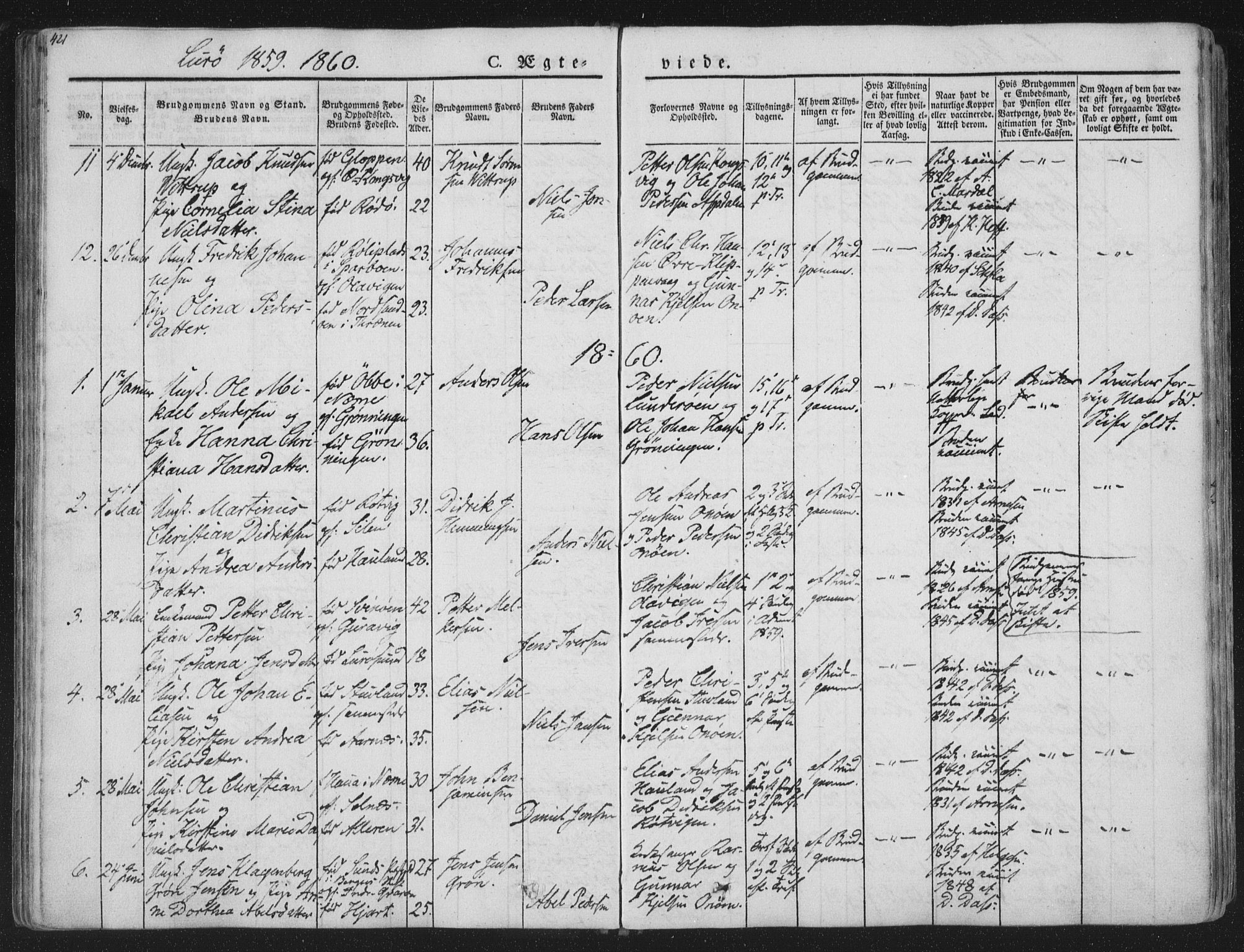 Ministerialprotokoller, klokkerbøker og fødselsregistre - Nordland, AV/SAT-A-1459/839/L0566: Ministerialbok nr. 839A03, 1825-1862, s. 421