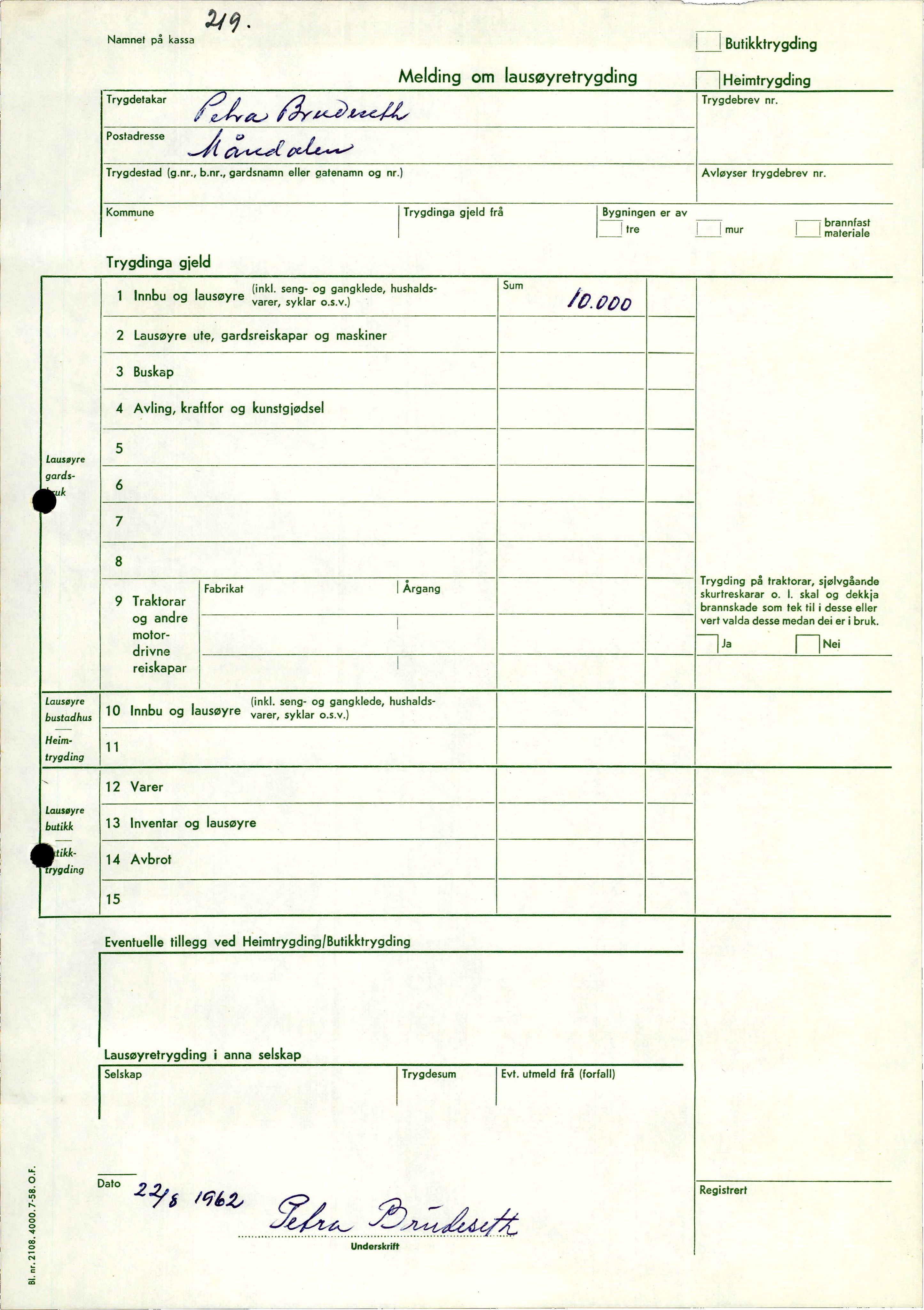 Voll Branntrygdelag, ROMS/R.Ark.1002/H/L0008: Branntakstar for innbu og lausøyre, 1946-1956