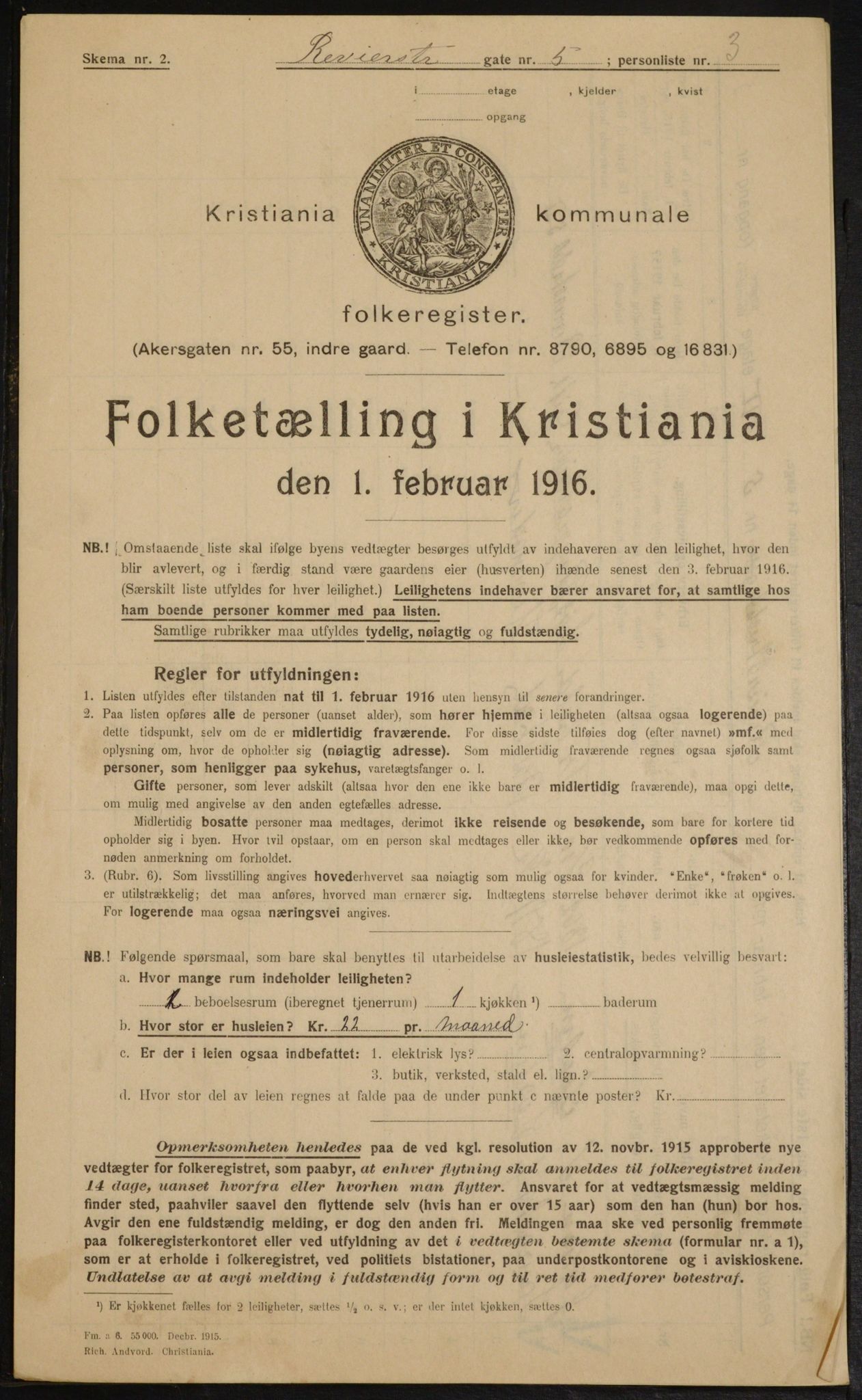 OBA, Kommunal folketelling 1.2.1916 for Kristiania, 1916, s. 85073