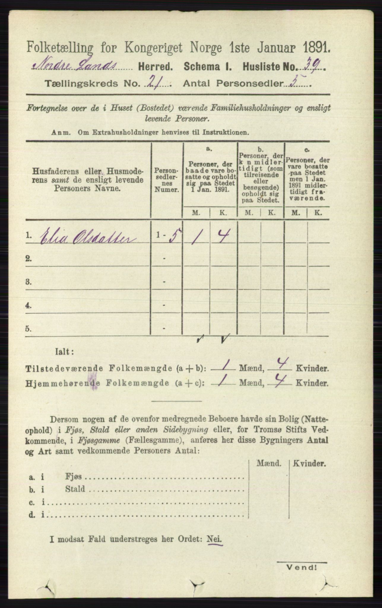 RA, Folketelling 1891 for 0538 Nordre Land herred, 1891, s. 5259