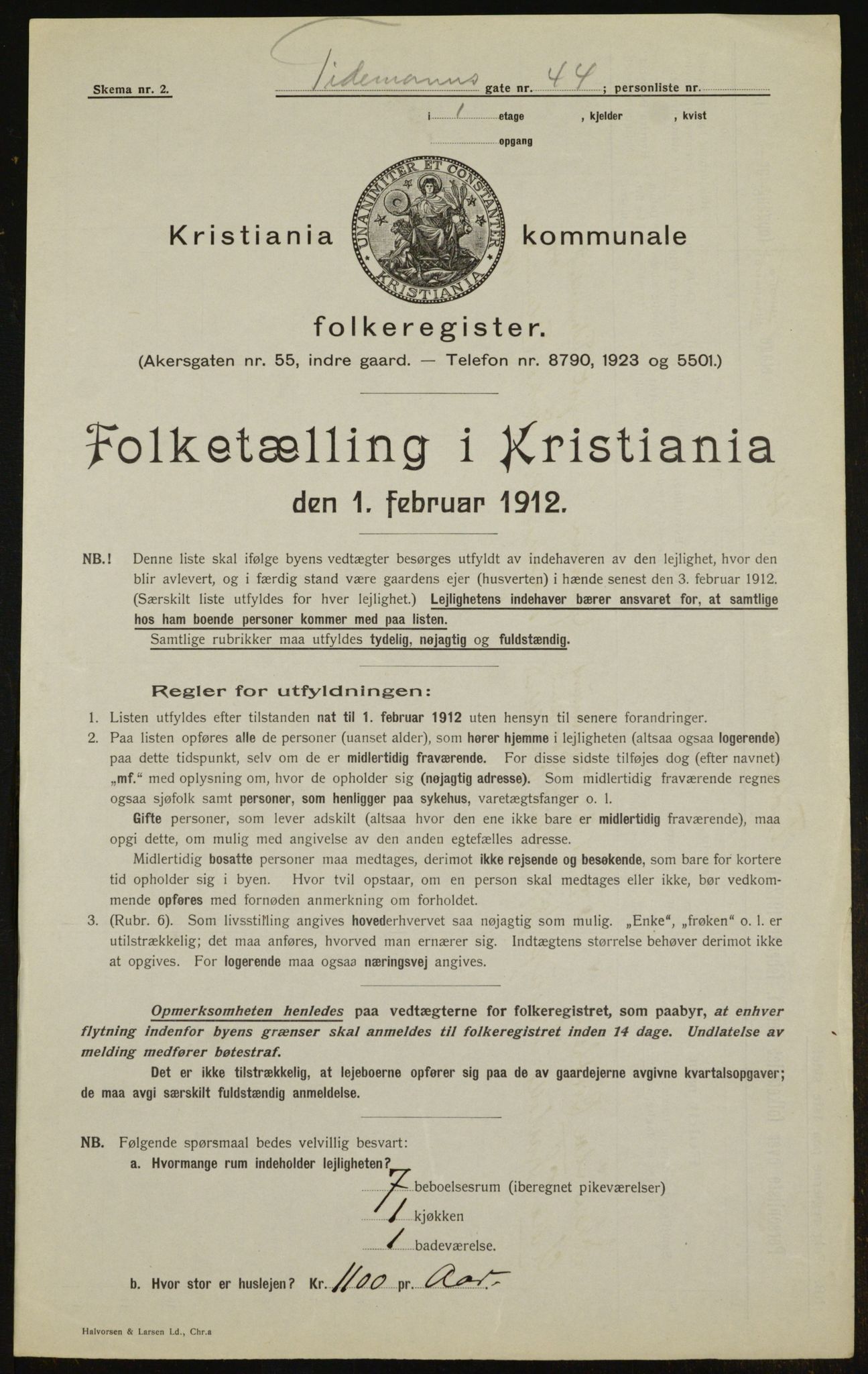 OBA, Kommunal folketelling 1.2.1912 for Kristiania, 1912, s. 111505