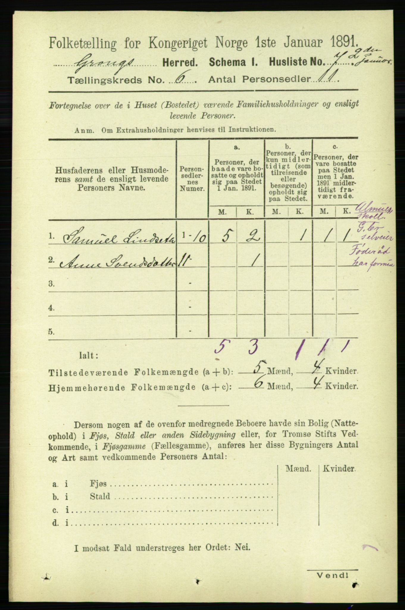 RA, Folketelling 1891 for 1742 Grong herred, 1891, s. 2305