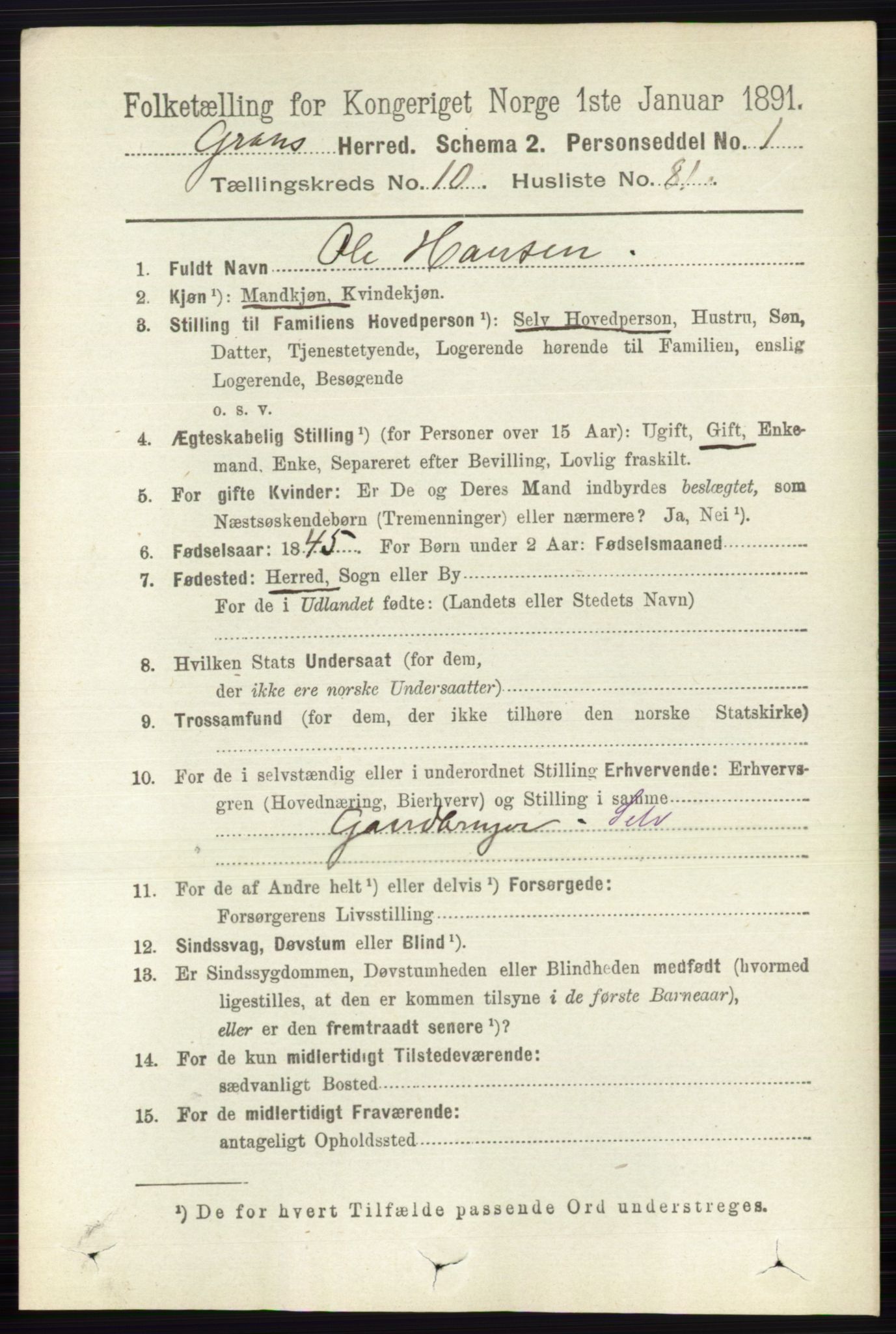 RA, Folketelling 1891 for 0534 Gran herred, 1891, s. 5123