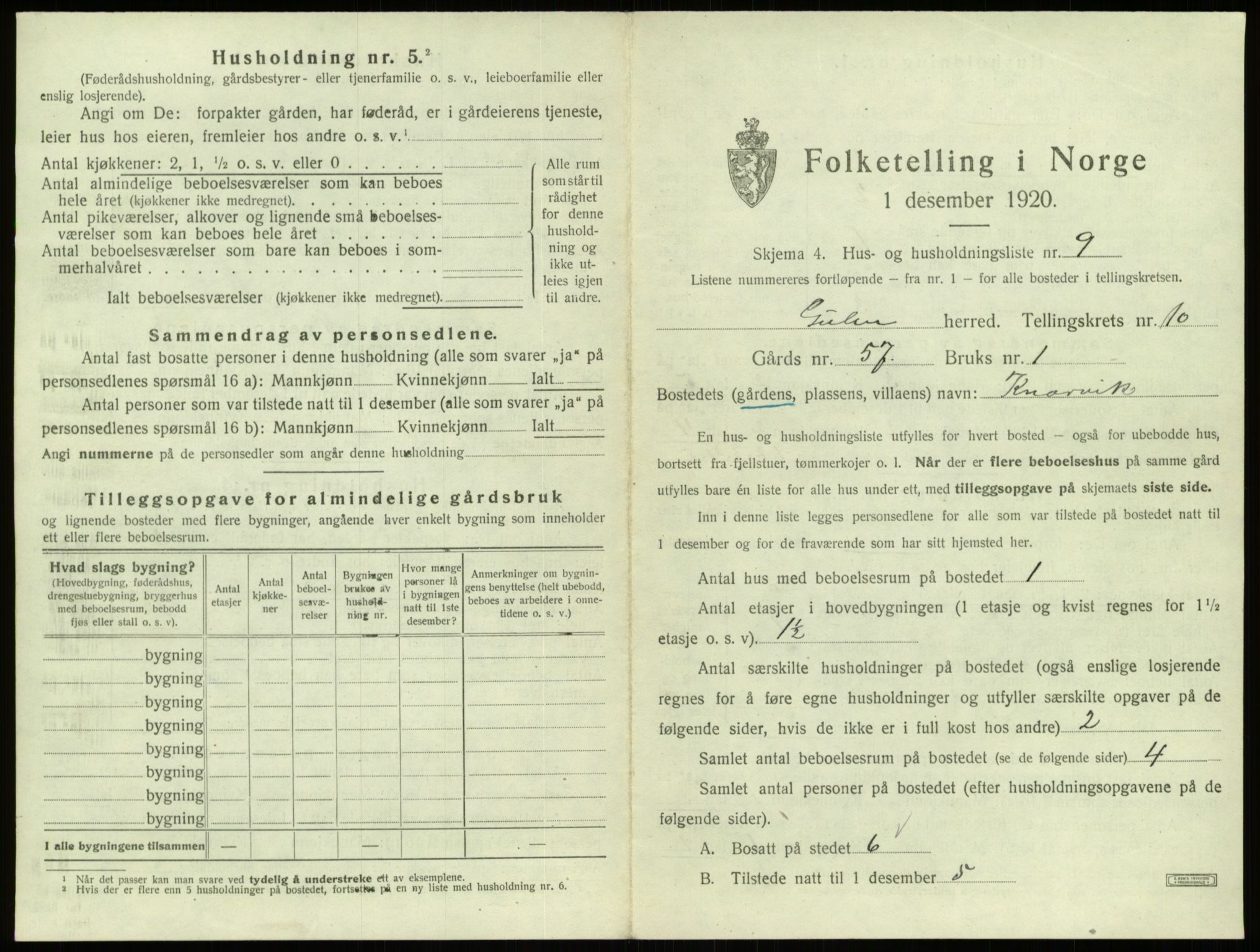 SAB, Folketelling 1920 for 1411 Gulen herred, 1920, s. 635