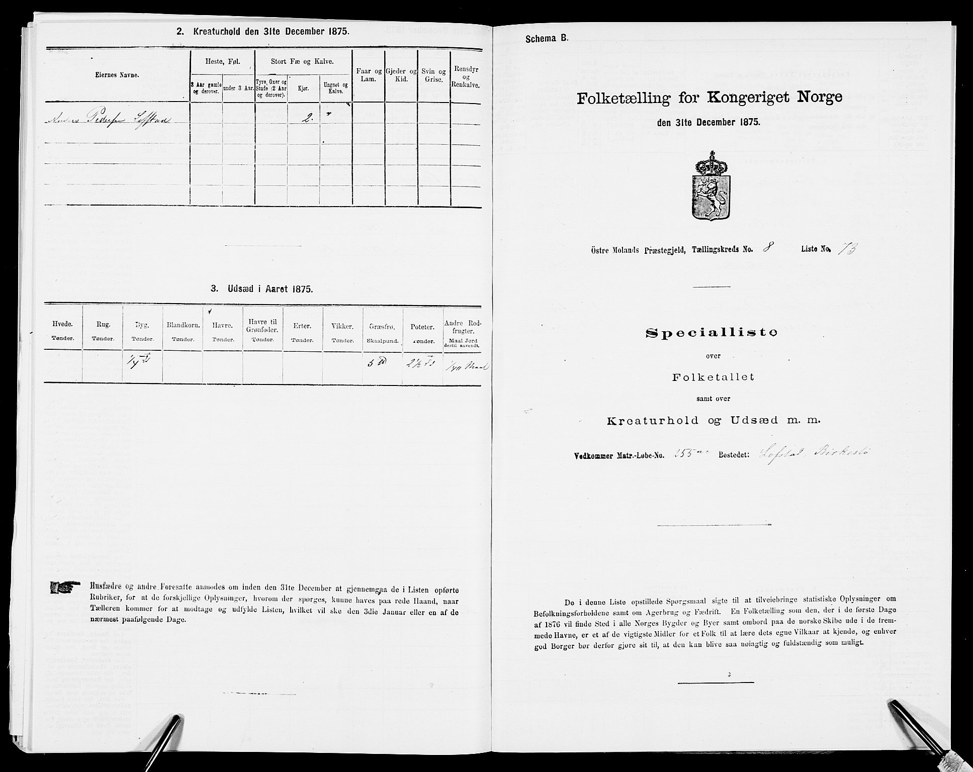 SAK, Folketelling 1875 for 0918P Austre Moland prestegjeld, 1875, s. 2469