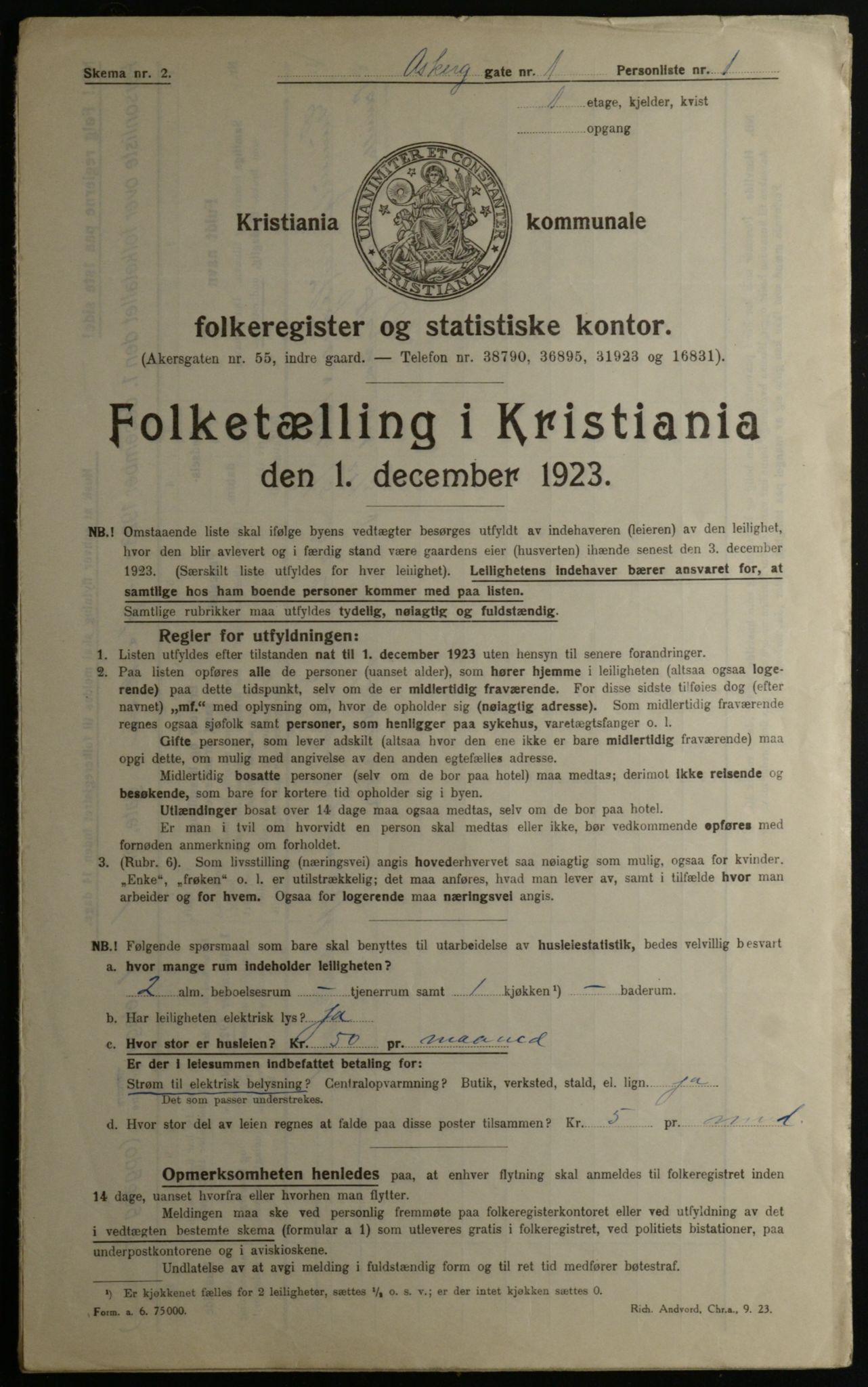 OBA, Kommunal folketelling 1.12.1923 for Kristiania, 1923, s. 3149