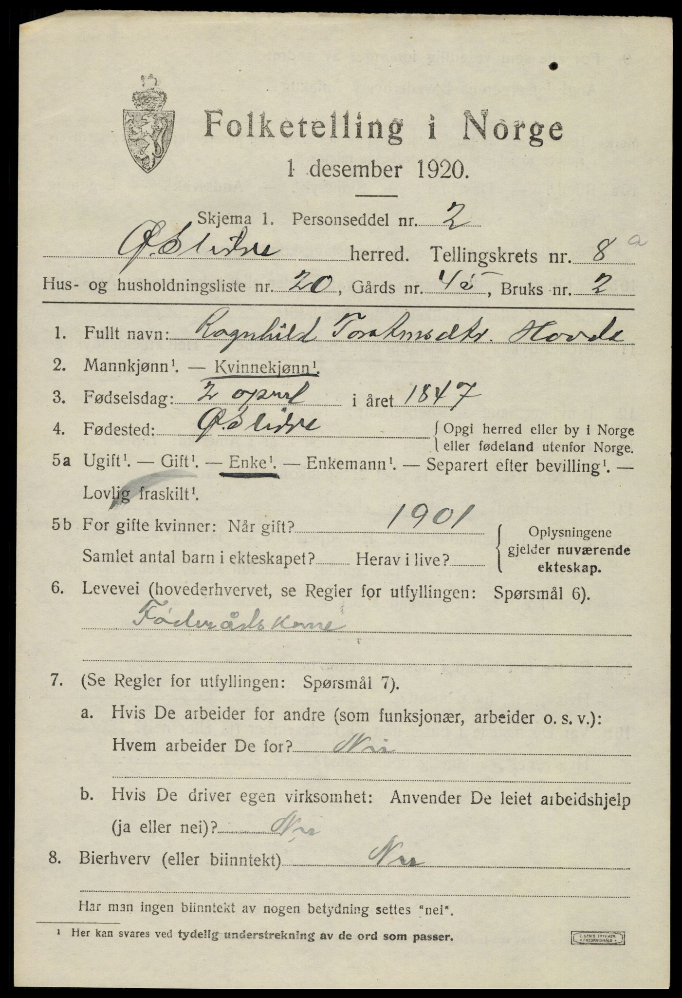 SAH, Folketelling 1920 for 0544 Øystre Slidre herred, 1920, s. 4975