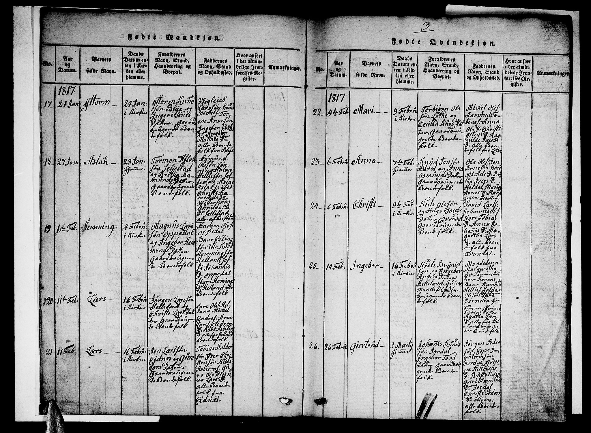 Ullensvang sokneprestembete, AV/SAB-A-78701/H/Hab: Klokkerbok nr. A 3, 1817-1825, s. 3