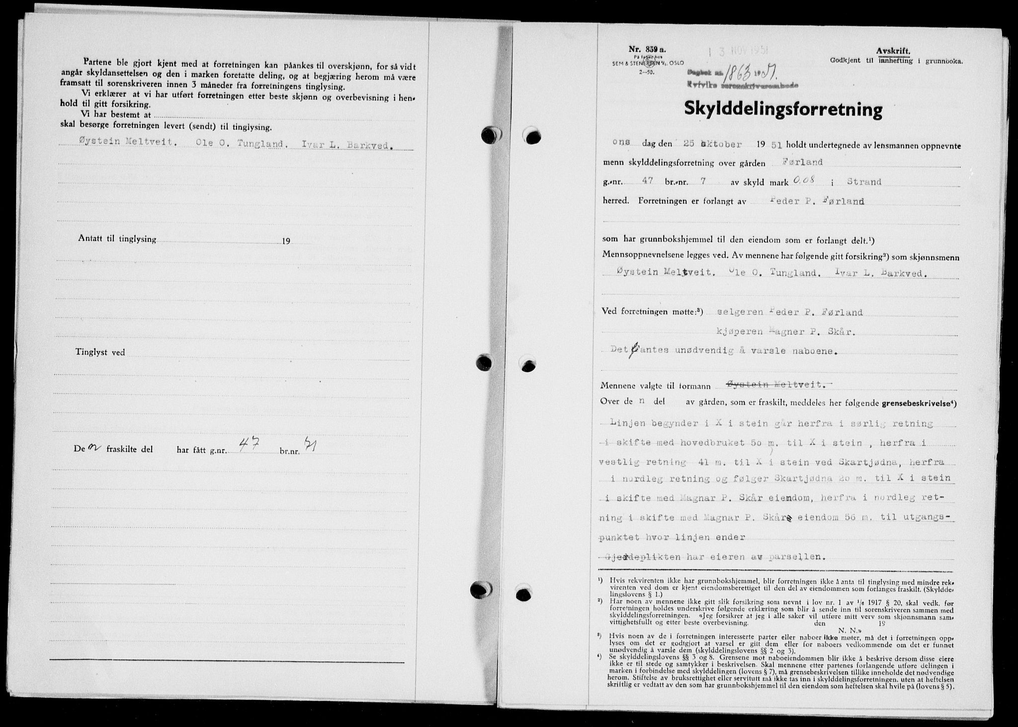 Ryfylke tingrett, SAST/A-100055/001/II/IIB/L0114: Pantebok nr. 93, 1951-1951, Dagboknr: 1863/1951