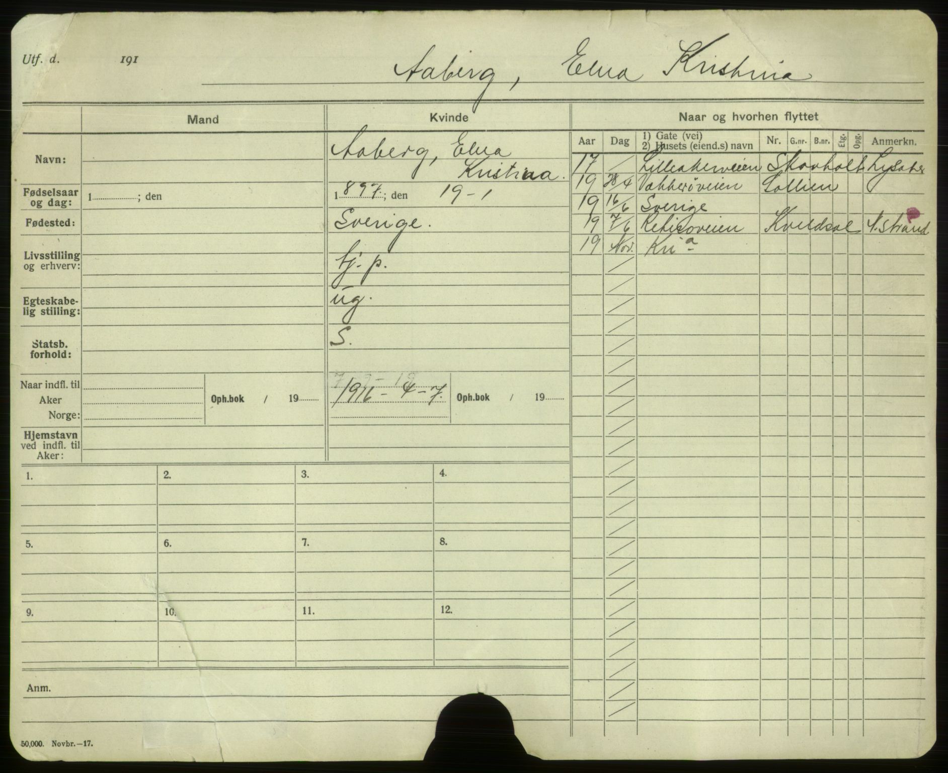 Oslo folkeregister, Registerkort, AV/SAO-A-11715/F/Fa/Faa/L0001: Kvinner, 1917-1922, s. 4