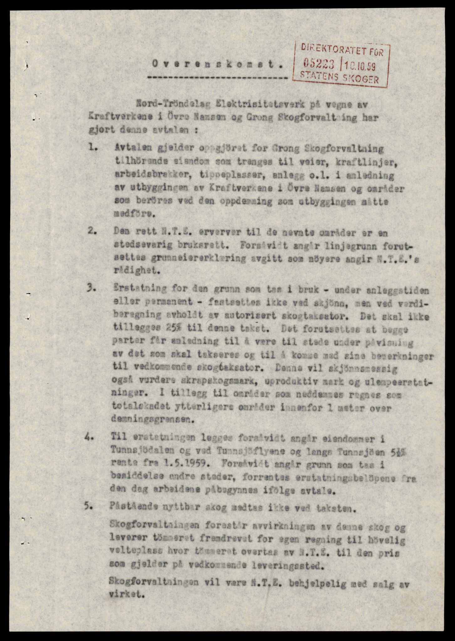 Statskog Trøndelag / Møre, AV/SAT-A-4532/1/D/Da/L0336/0007: Sakarkiv / Vassdragsreguleringer m.m. - Kraftverkene Øvre Namsen, diverse (grunnerstatninger), 1957-1963, s. 6
