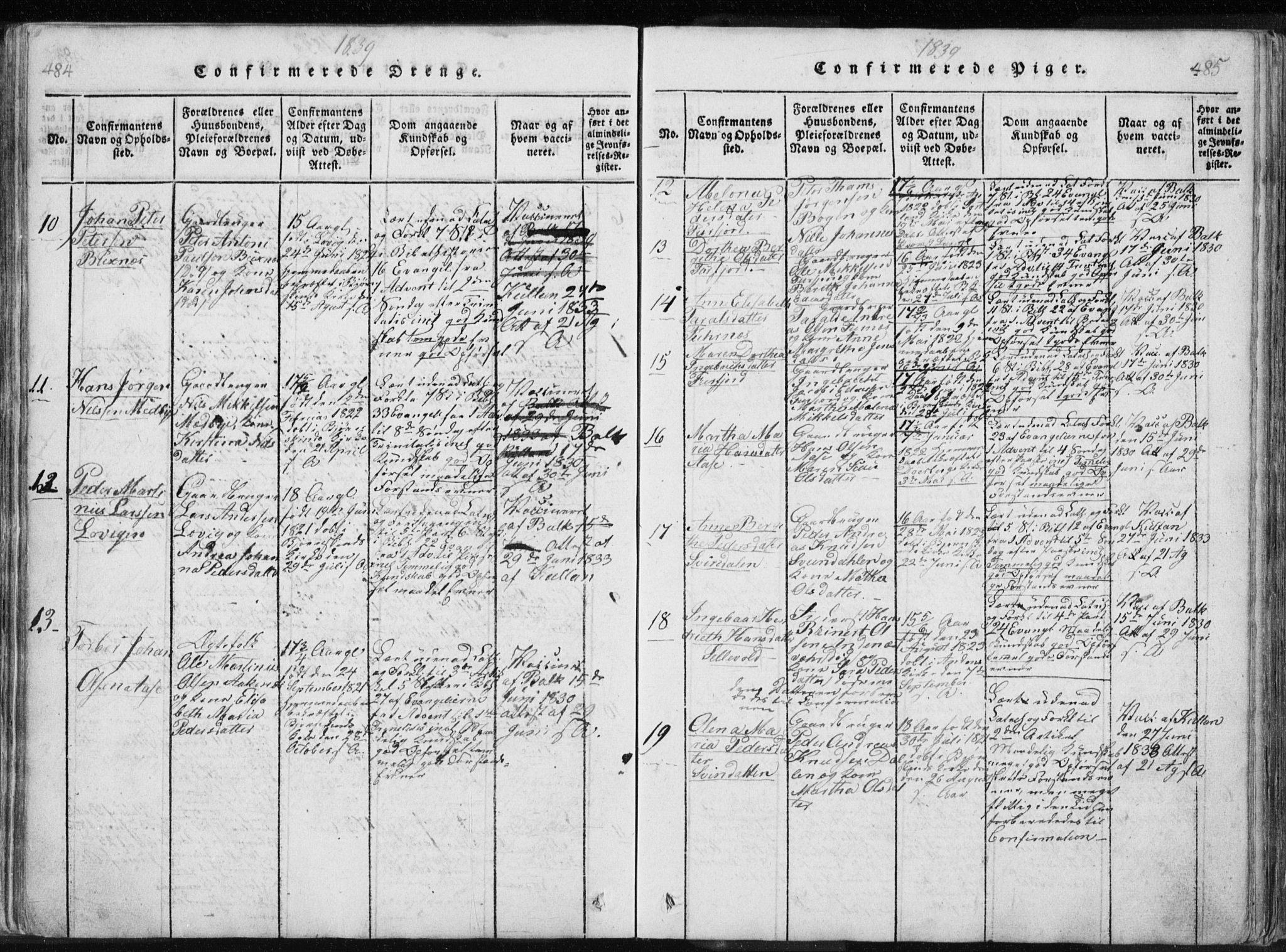 Ministerialprotokoller, klokkerbøker og fødselsregistre - Nordland, AV/SAT-A-1459/897/L1411: Klokkerbok nr. 897C01, 1820-1866, s. 484-485