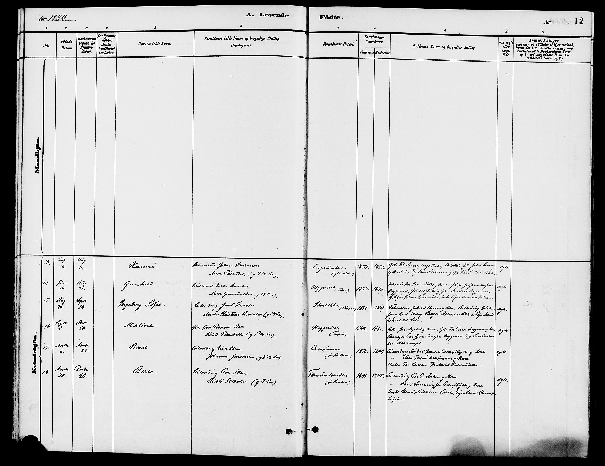 Engerdal prestekontor, SAH/PREST-048/H/Ha/Haa/L0001: Ministerialbok nr. 1, 1881-1898, s. 12