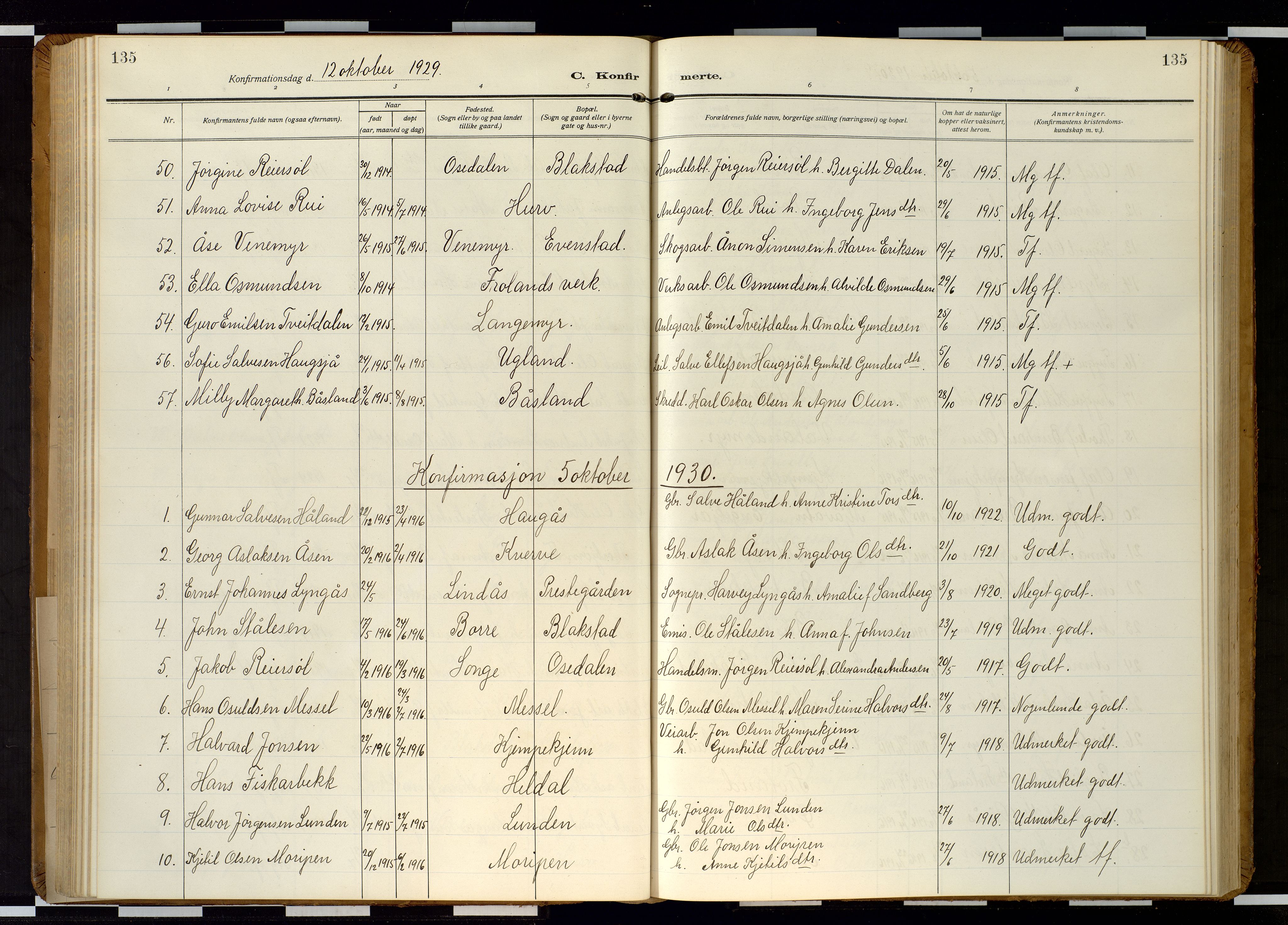 Froland sokneprestkontor, AV/SAK-1111-0013/F/Fb/L0011: Klokkerbok nr. B 11, 1921-1947, s. 135