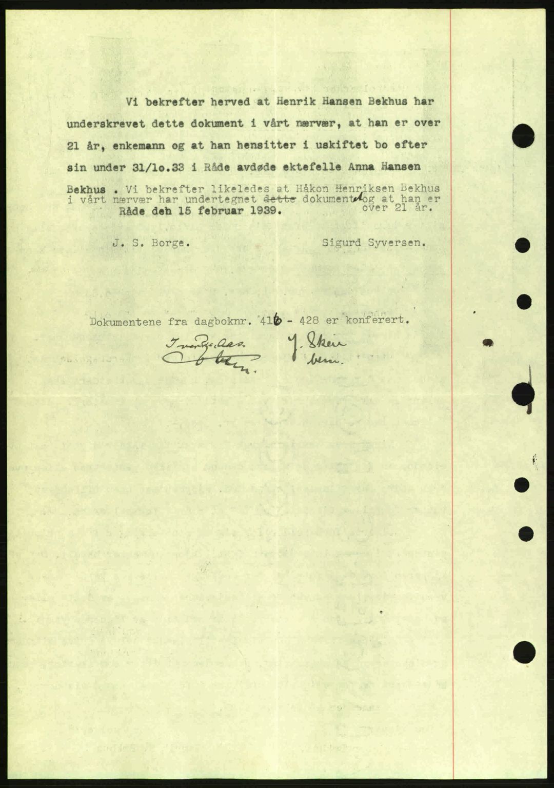Moss sorenskriveri, SAO/A-10168: Pantebok nr. A5, 1938-1939, Dagboknr: 428/1939