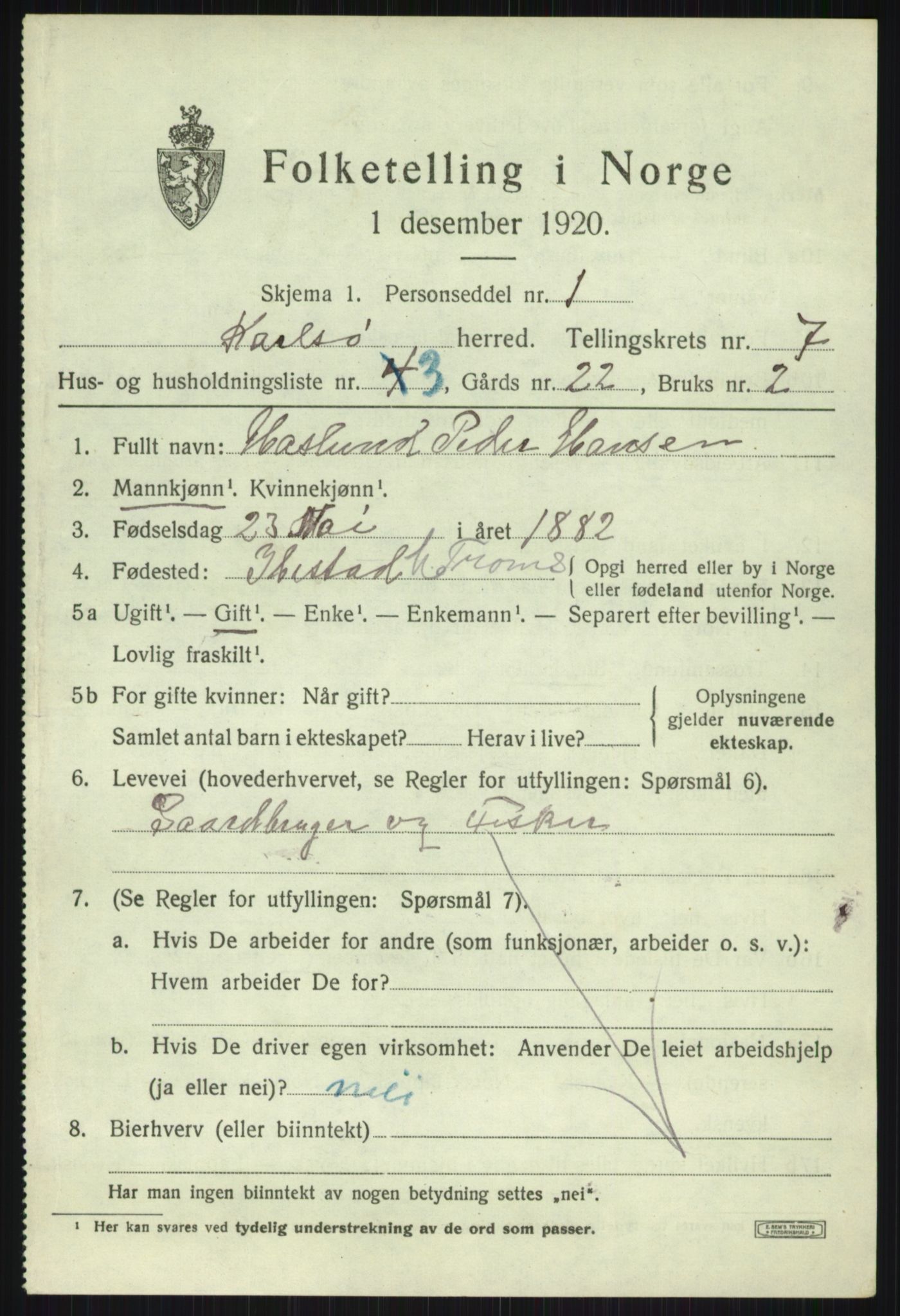 SATØ, Folketelling 1920 for 1936 Karlsøy herred, 1920, s. 2670