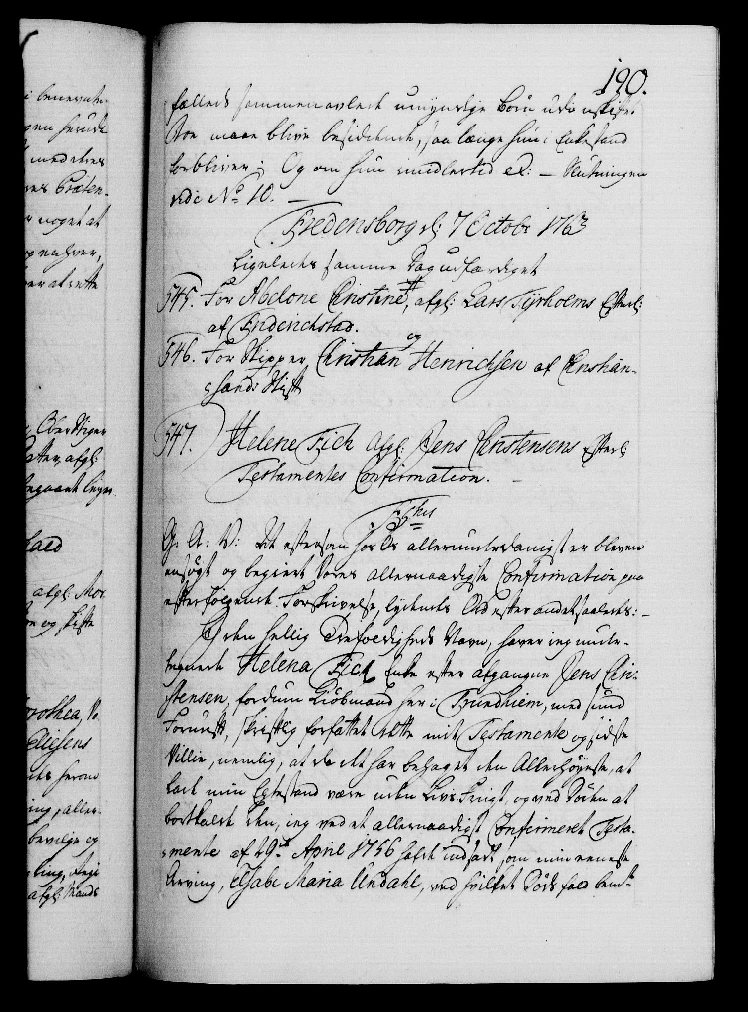 Danske Kanselli 1572-1799, AV/RA-EA-3023/F/Fc/Fca/Fcaa/L0042: Norske registre, 1763-1766, s. 190a
