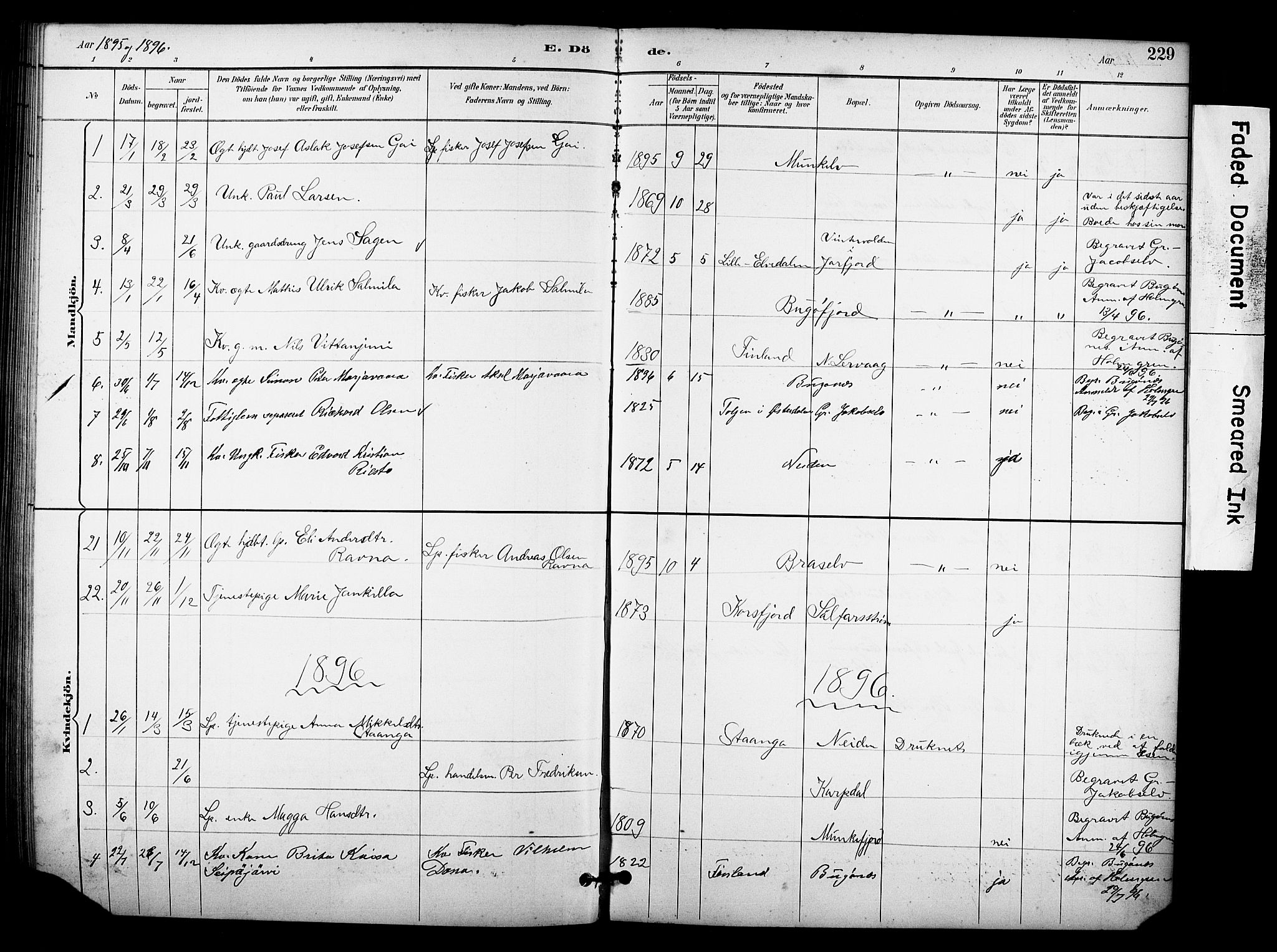 Sør-Varanger sokneprestkontor, AV/SATØ-S-1331/H/Hb/L0004klokker: Klokkerbok nr. 4, 1891-1912, s. 229