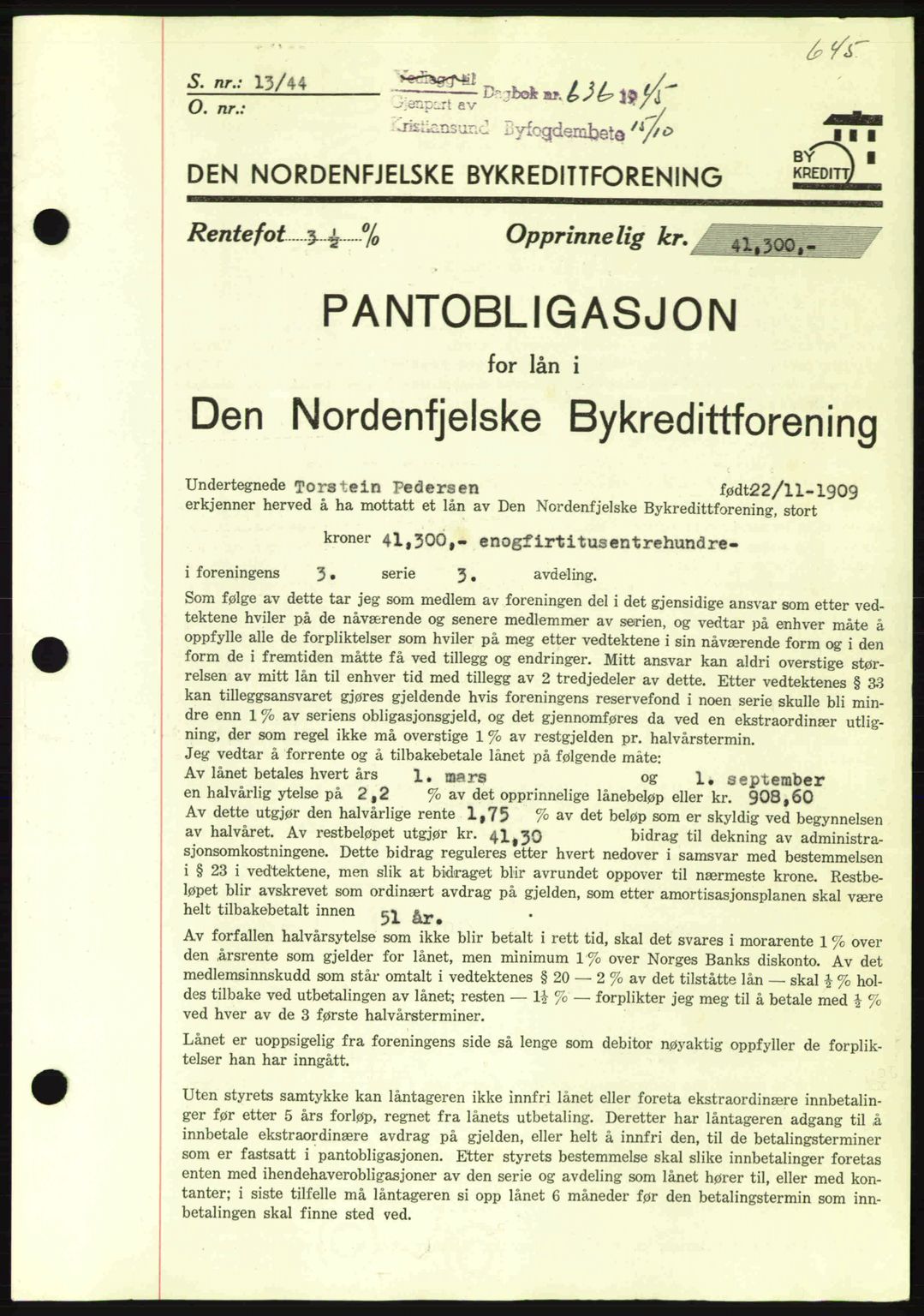 Kristiansund byfogd, SAT/A-4587/A/27: Pantebok nr. 37-38, 1943-1945, Dagboknr: 636/1945