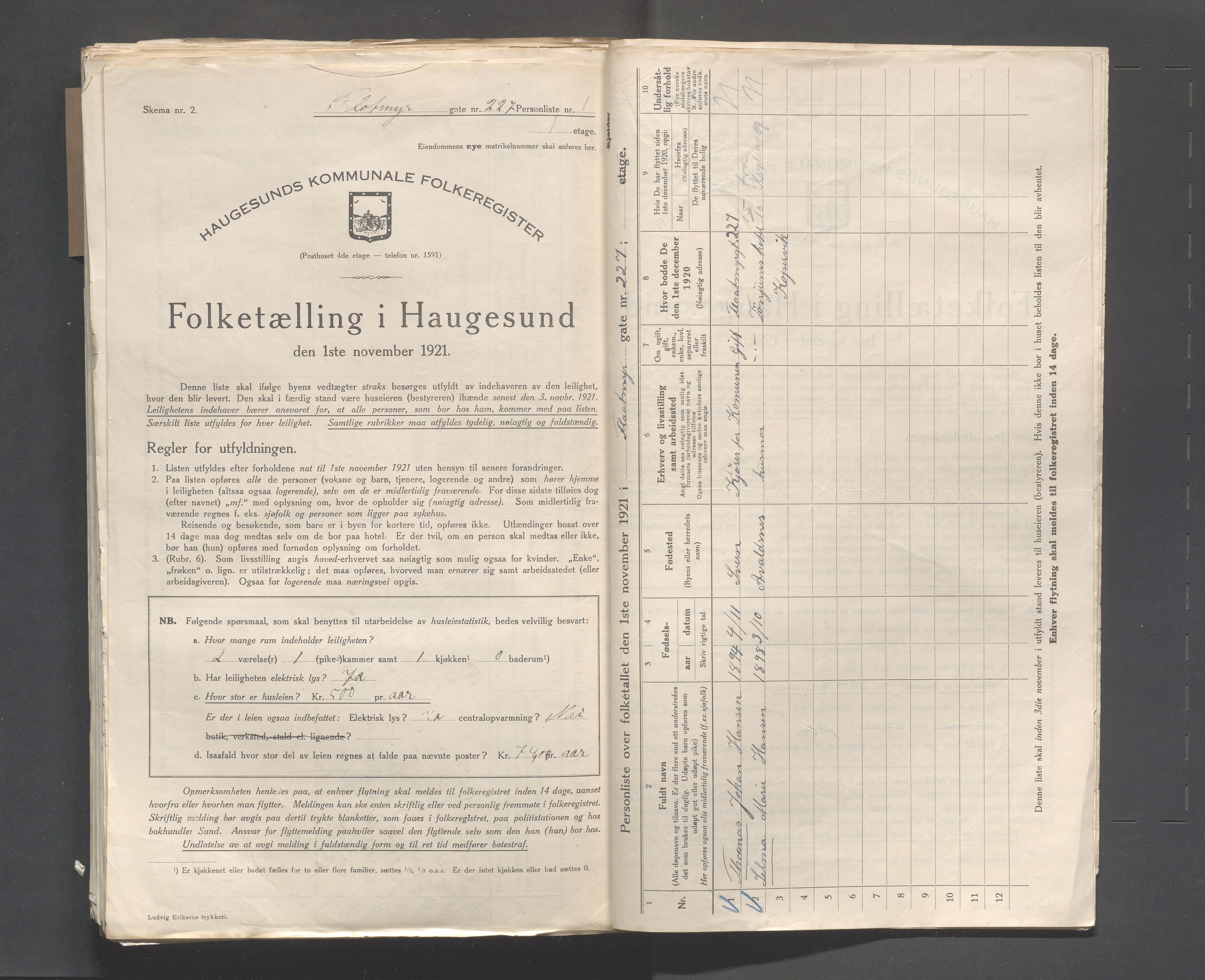 IKAR, Kommunal folketelling 1.11.1921 for Haugesund, 1921, s. 1103