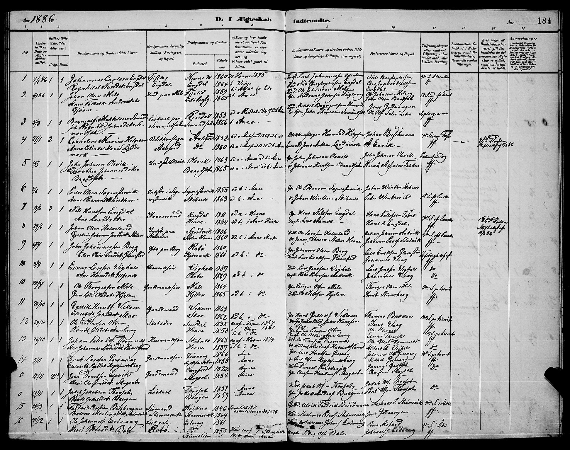 Ministerialprotokoller, klokkerbøker og fødselsregistre - Møre og Romsdal, AV/SAT-A-1454/578/L0909: Klokkerbok nr. 578C02, 1882-1900, s. 184