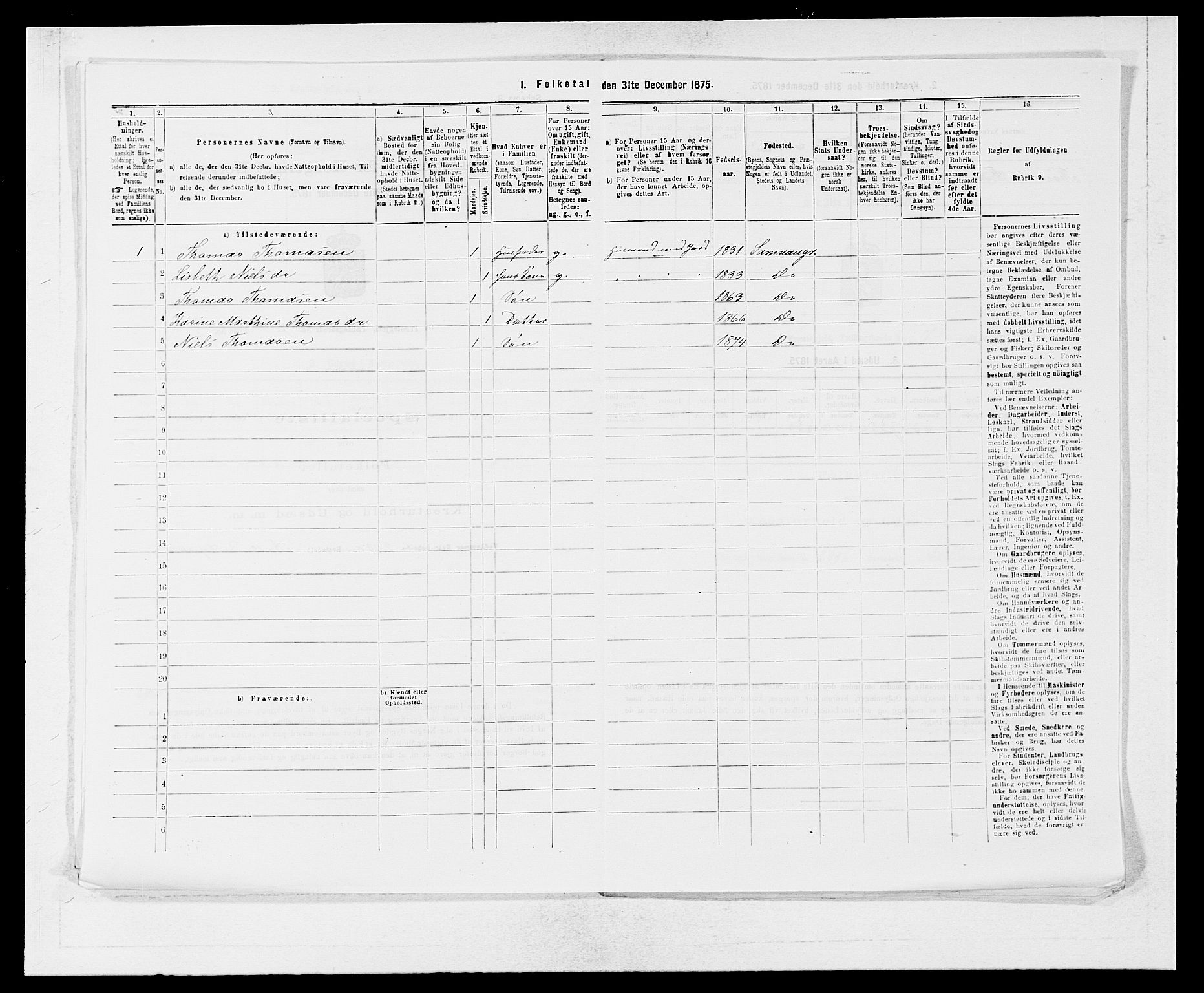 SAB, Folketelling 1875 for 1243P Os prestegjeld, 1875, s. 907