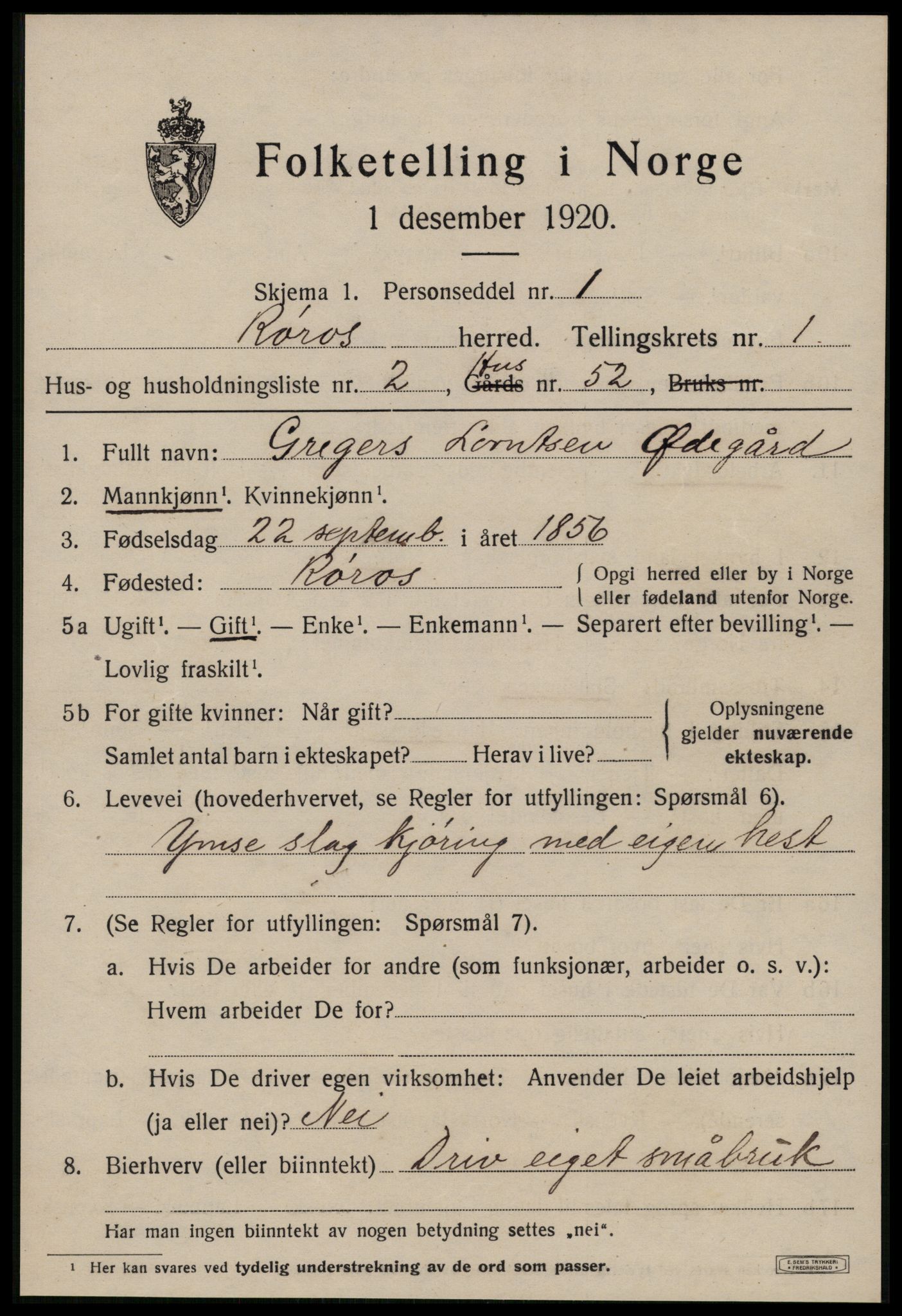 SAT, Folketelling 1920 for 1640 Røros herred, 1920, s. 1890