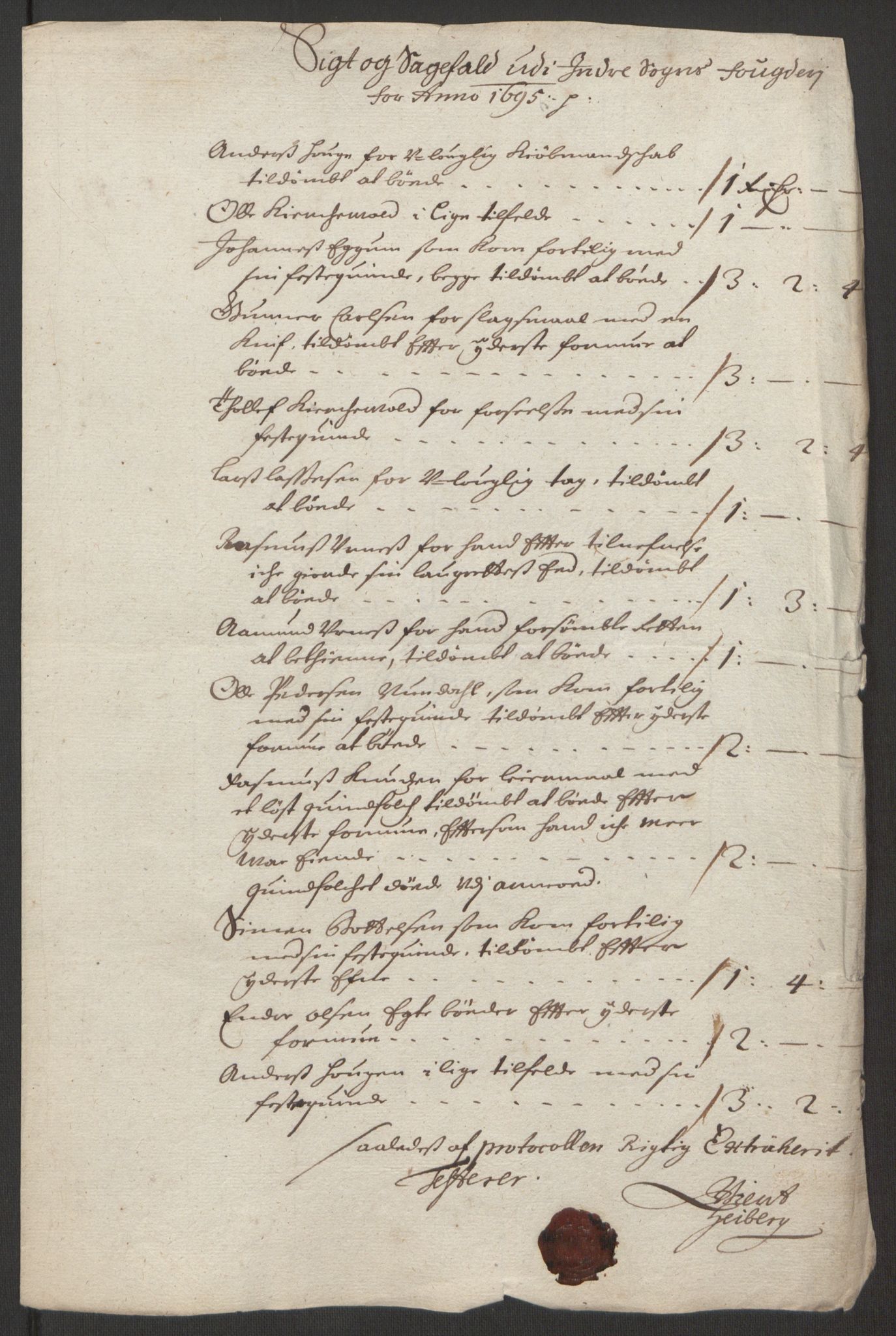 Rentekammeret inntil 1814, Reviderte regnskaper, Fogderegnskap, RA/EA-4092/R52/L3308: Fogderegnskap Sogn, 1695, s. 332