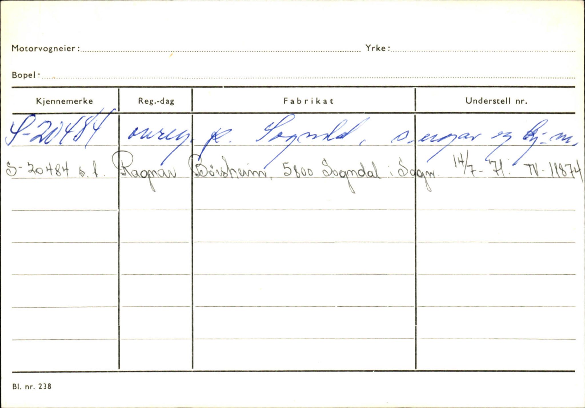 Statens vegvesen, Sogn og Fjordane vegkontor, AV/SAB-A-5301/4/F/L0124: Eigarregister Sogndal A-U, 1945-1975, s. 1438