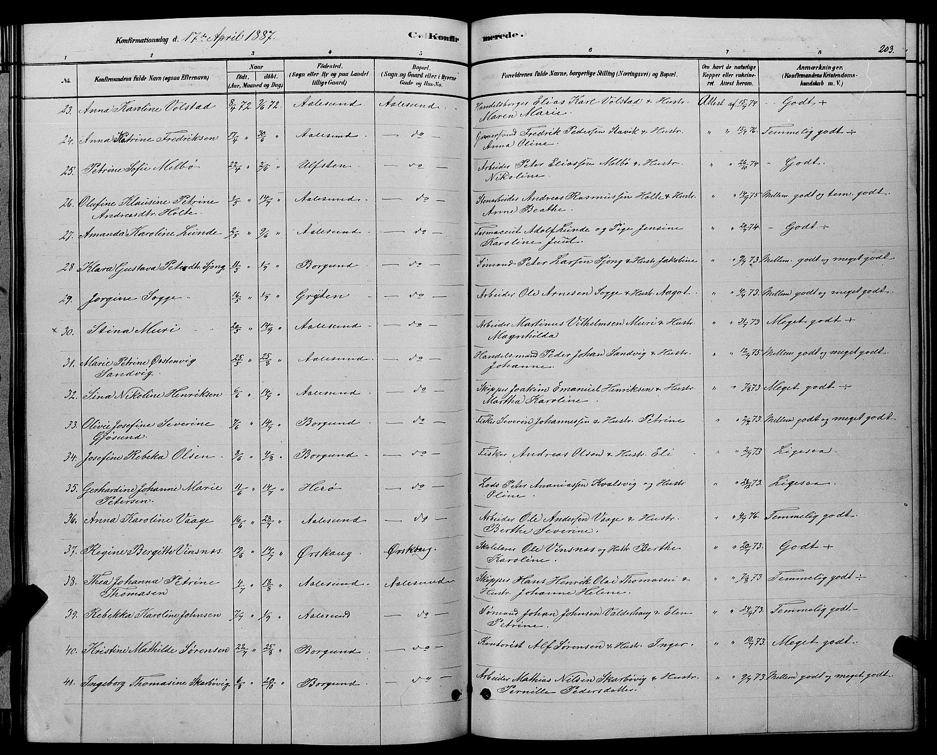Ministerialprotokoller, klokkerbøker og fødselsregistre - Møre og Romsdal, AV/SAT-A-1454/529/L0466: Klokkerbok nr. 529C03, 1878-1888, s. 203