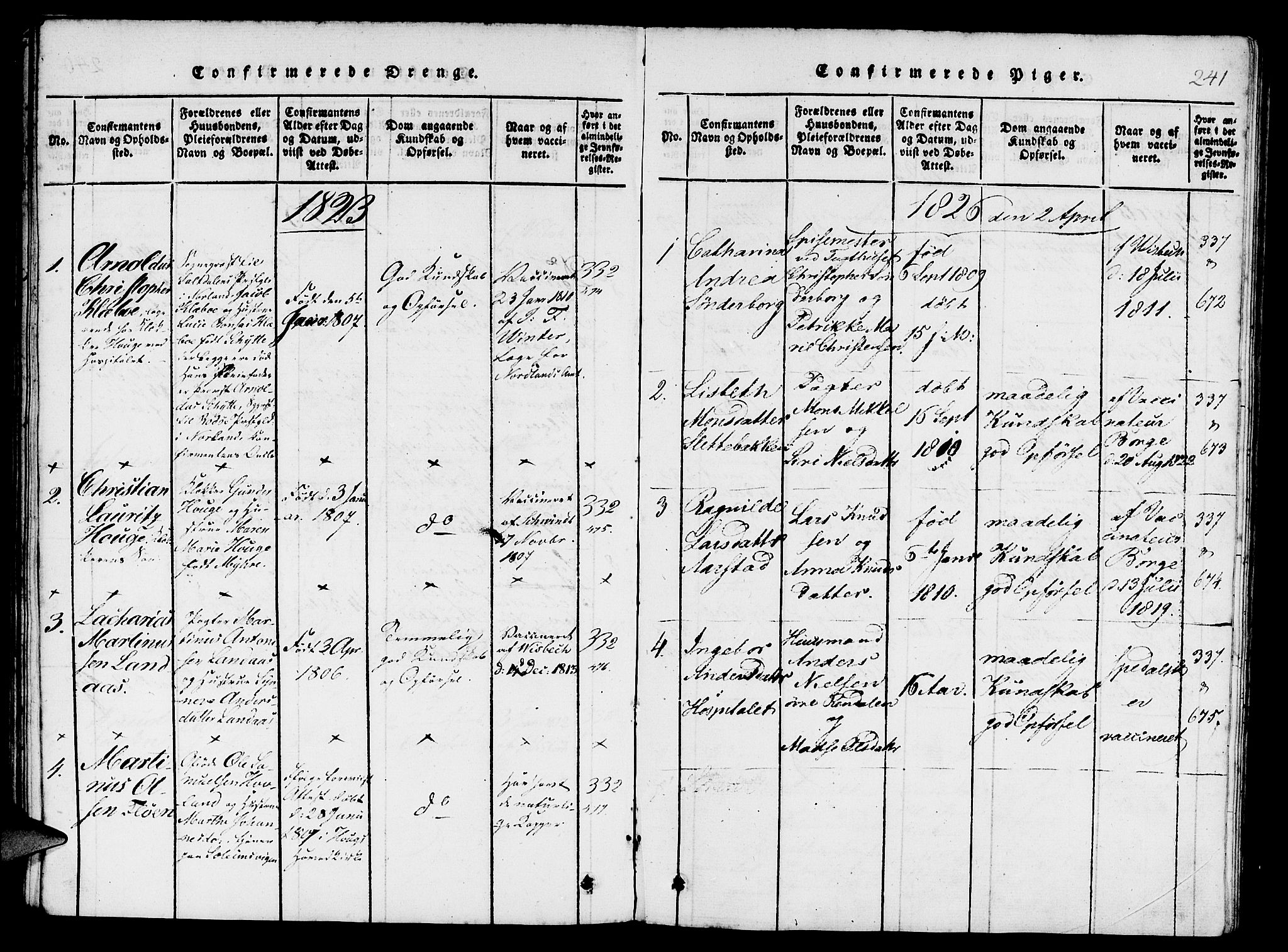 St. Jørgens hospital og Årstad sokneprestembete, AV/SAB-A-99934: Klokkerbok nr. A 1, 1816-1843, s. 241