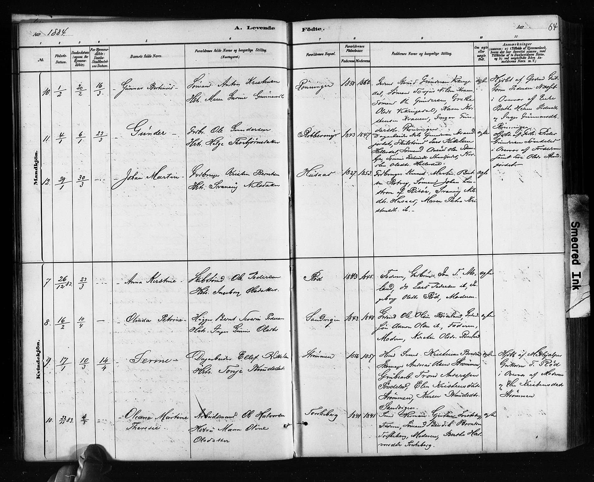 Søndeled sokneprestkontor, AV/SAK-1111-0038/F/Fa/L0004: Ministerialbok nr. A 4, 1880-1889, s. 64