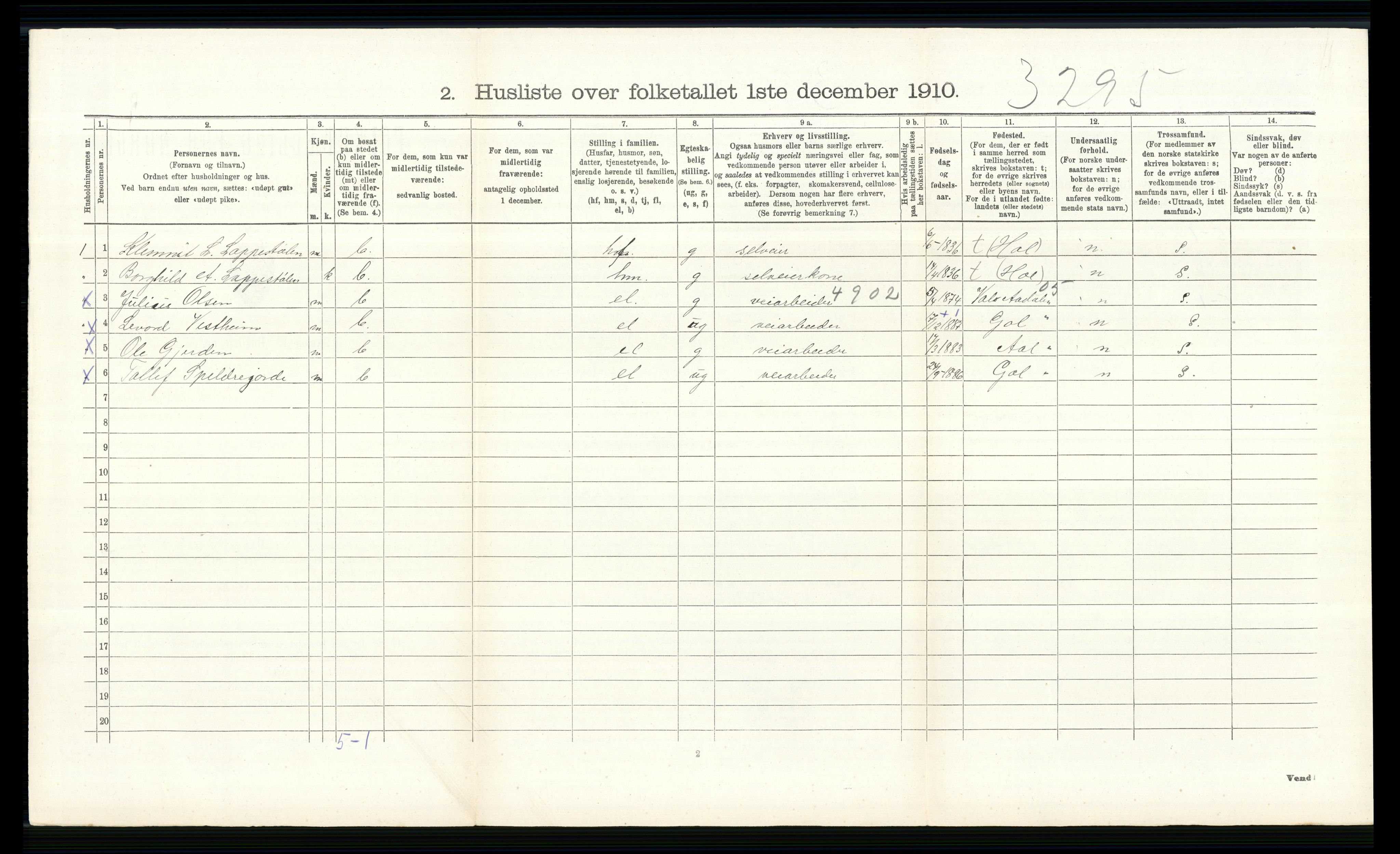 RA, Folketelling 1910 for 0620 Hol herred, 1910, s. 458