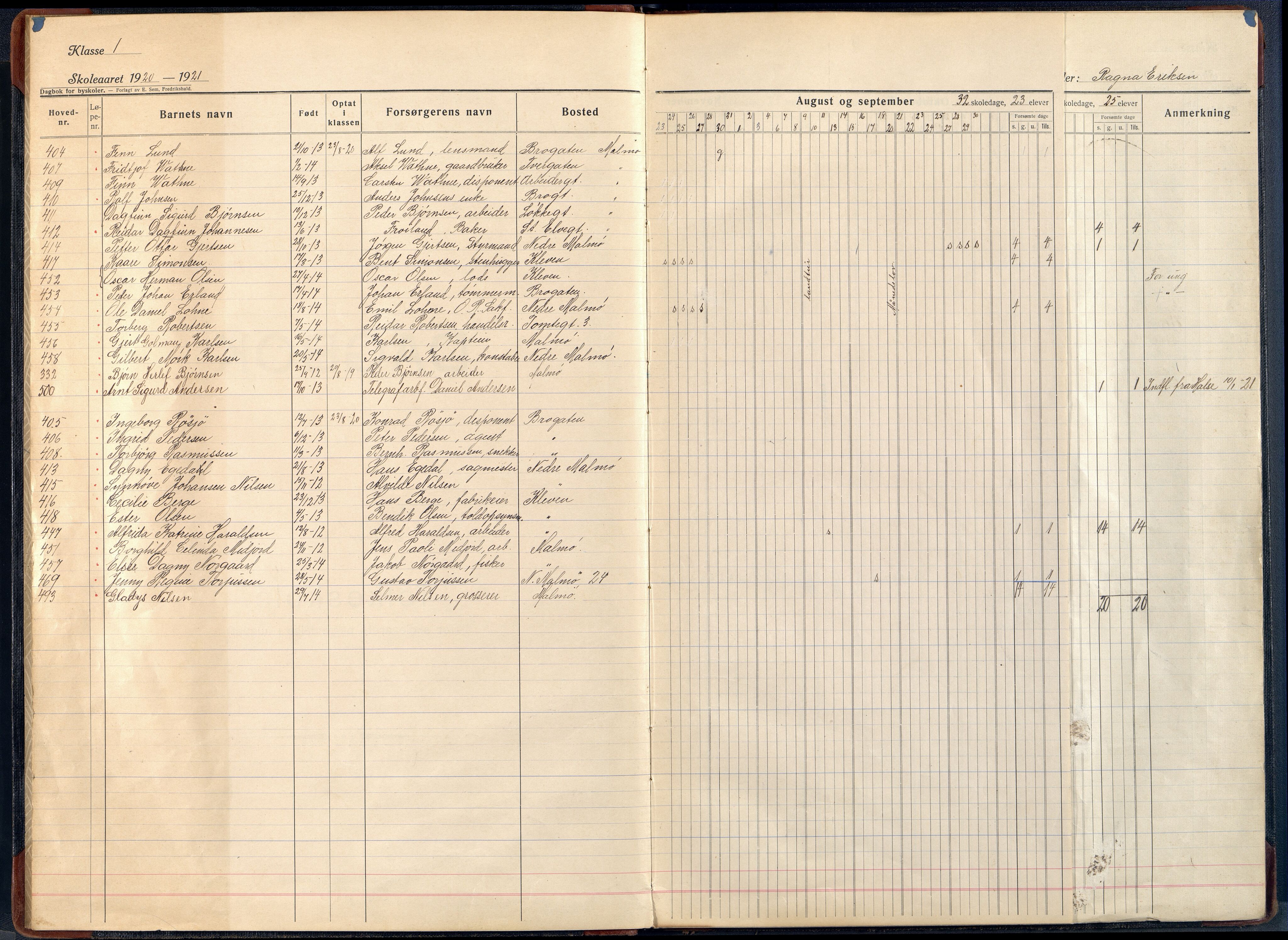 Mandal By - Mandal Allmueskole/Folkeskole/Skole, ARKSOR/1002MG551/I/L0039: Dagbok, 1920-1932