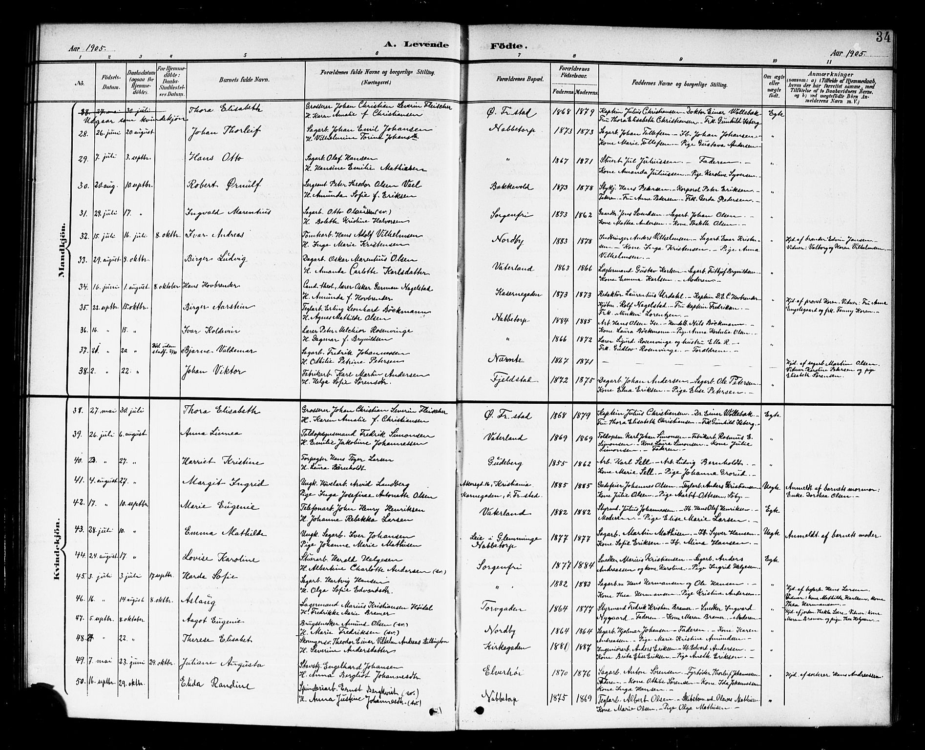 Østre Fredrikstad prestekontor Kirkebøker, AV/SAO-A-10907/G/Ga/L0002: Klokkerbok nr. 2, 1900-1919, s. 34