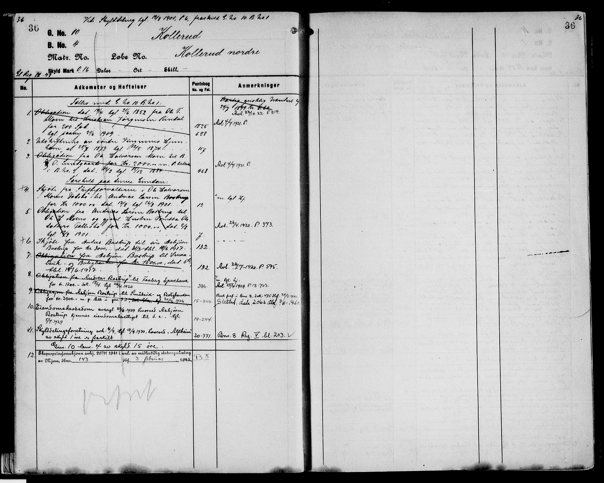 Sør-Gudbrandsdal tingrett, AV/SAH-TING-004/H/Ha/Hae/L0001: Panteregister nr. 3.1, 1912-1954, s. 36