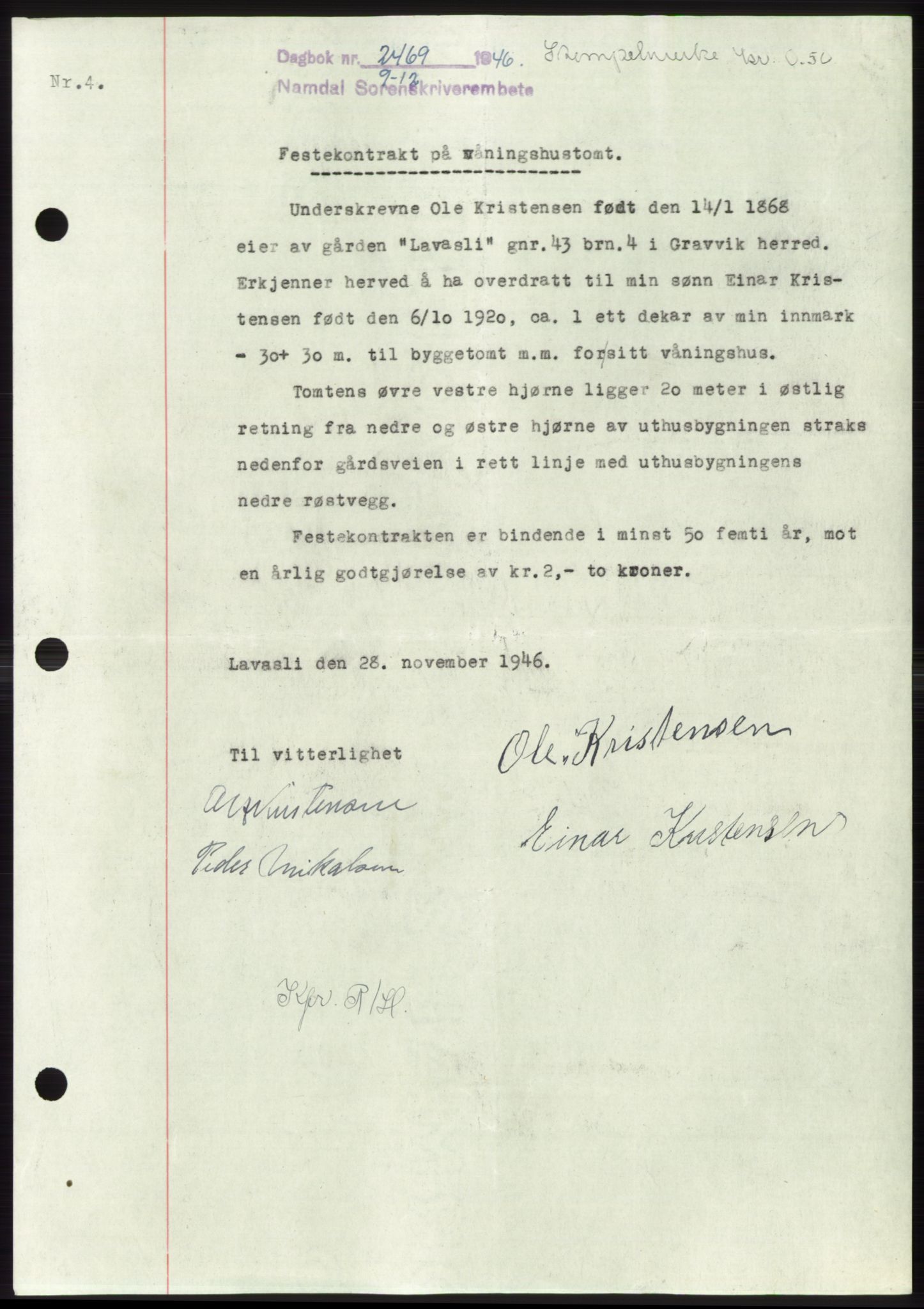 Namdal sorenskriveri, SAT/A-4133/1/2/2C: Pantebok nr. -, 1946-1947, Dagboknr: 2469/1946