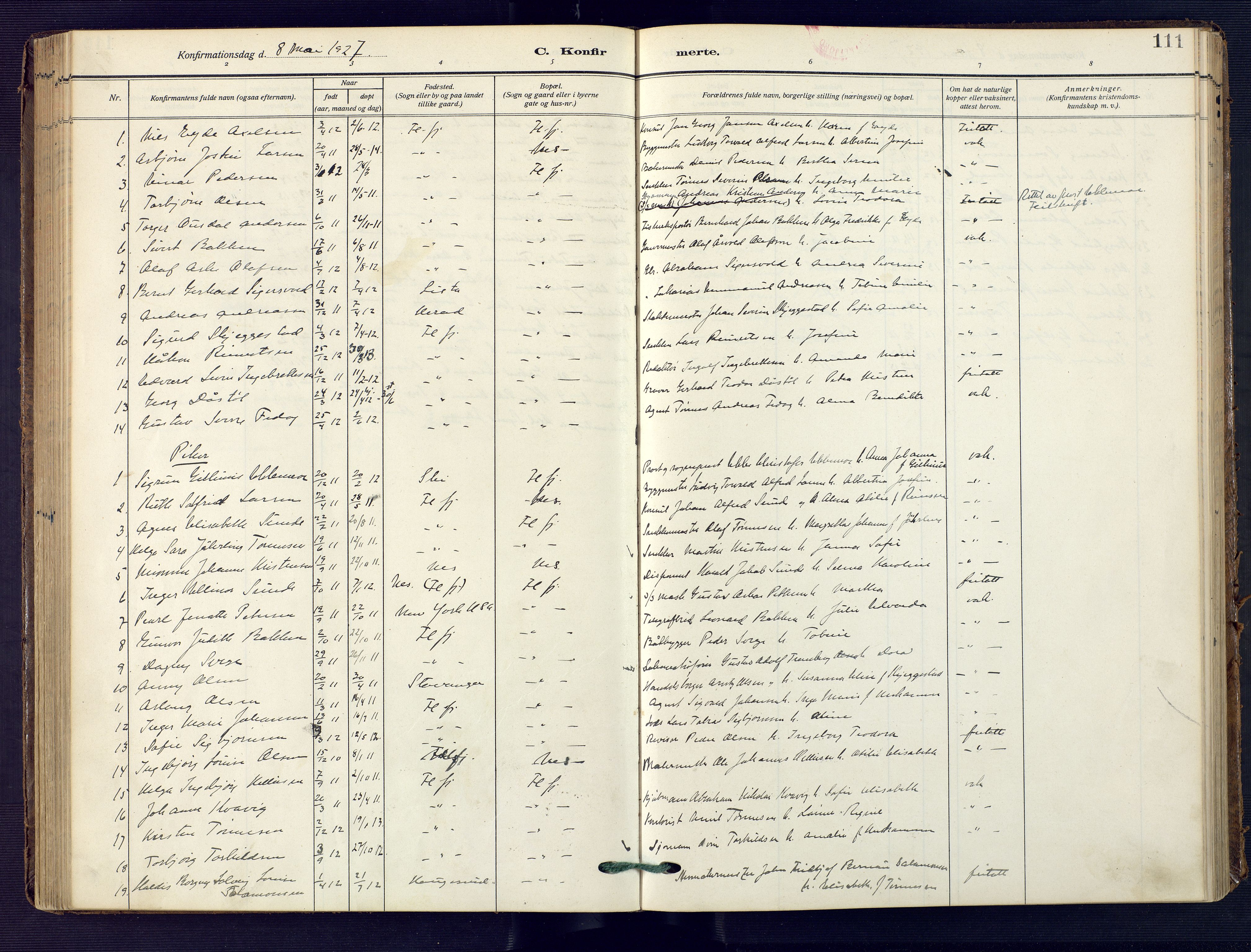 Flekkefjord sokneprestkontor, AV/SAK-1111-0012/F/Fa/Faa/L0003: Ministerialbok nr. A 3, 1913-1928, s. 111
