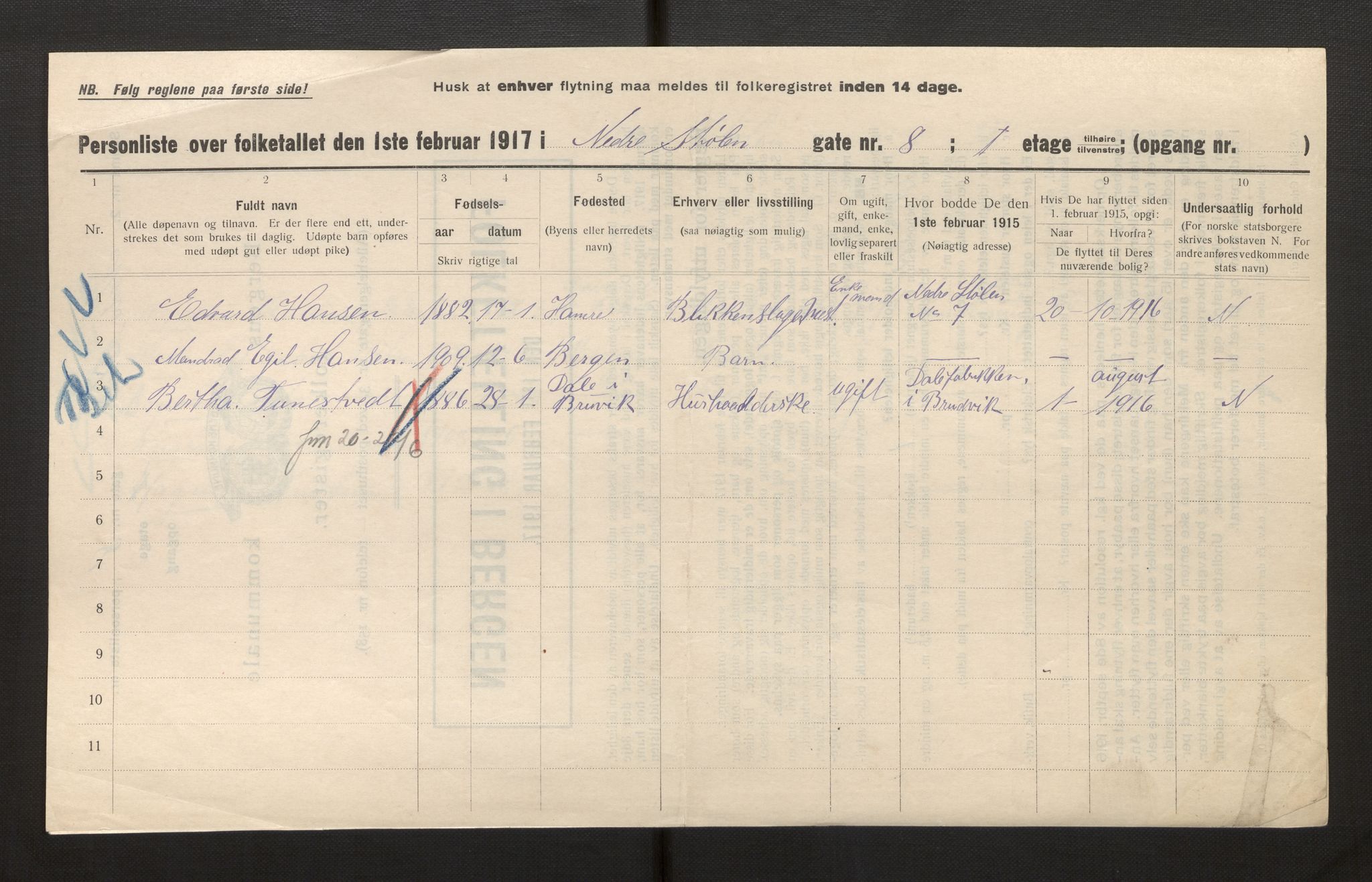 SAB, Kommunal folketelling 1917 for Bergen kjøpstad, 1917, s. 39381