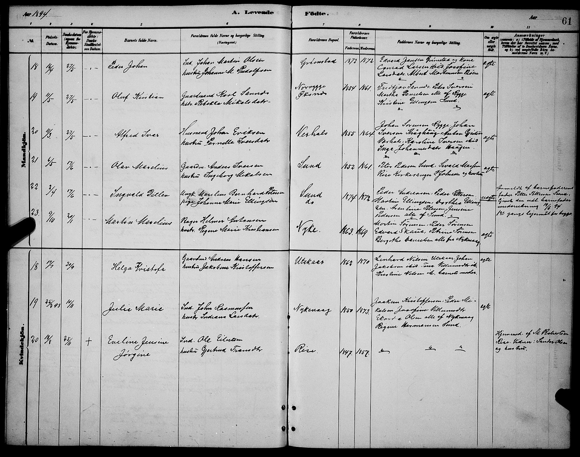 Ministerialprotokoller, klokkerbøker og fødselsregistre - Nordland, SAT/A-1459/892/L1325: Klokkerbok nr. 892C02, 1878-1896, s. 61