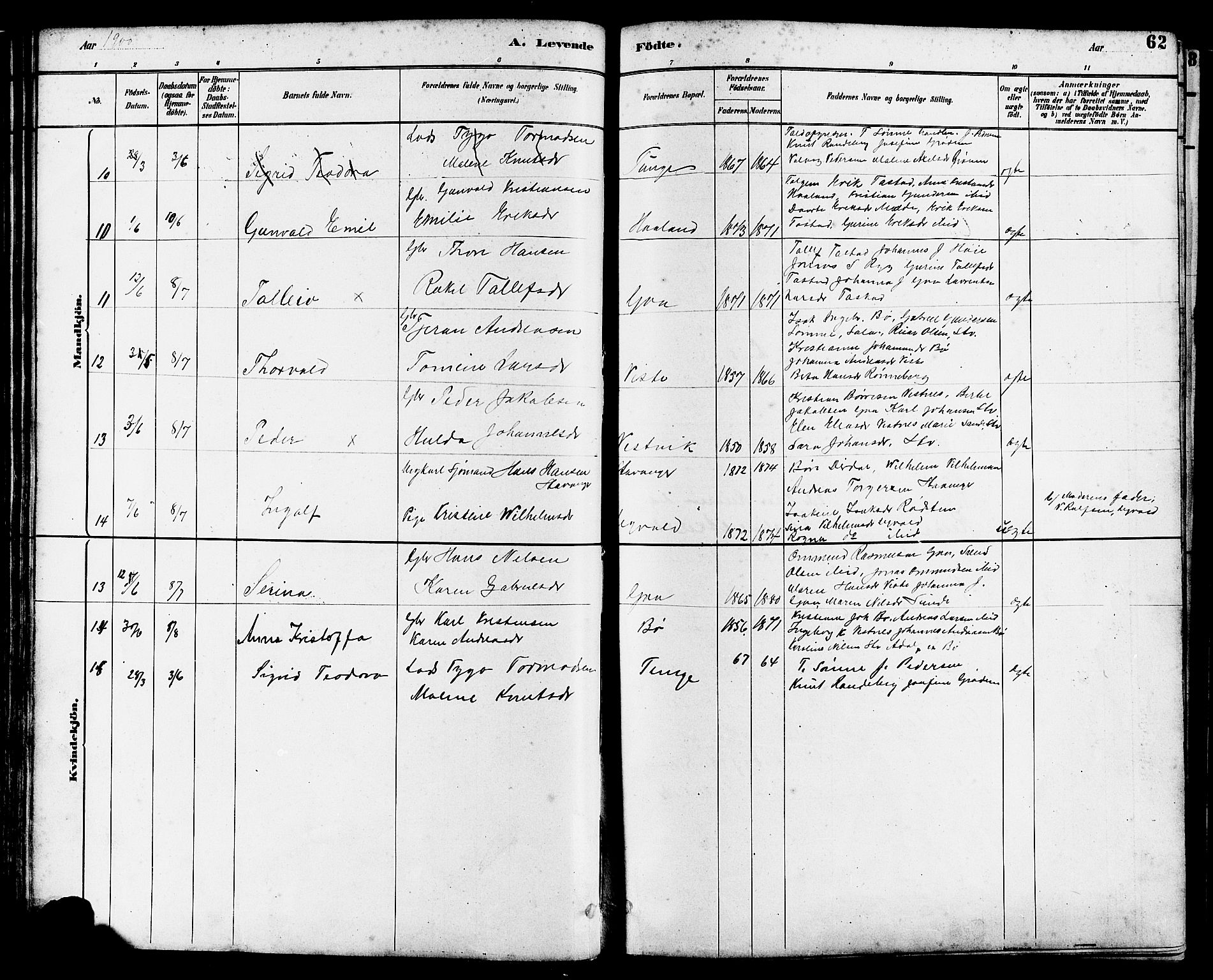 Hetland sokneprestkontor, AV/SAST-A-101826/30/30BB/L0006: Klokkerbok nr. B 6, 1878-1921, s. 62