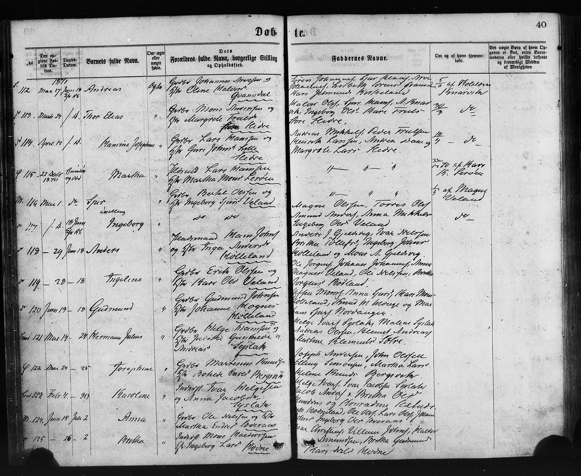 Lindås Sokneprestembete, AV/SAB-A-76701/H/Haa/Haaa/L0018: Ministerialbok nr. A 18, 1869-1885, s. 40