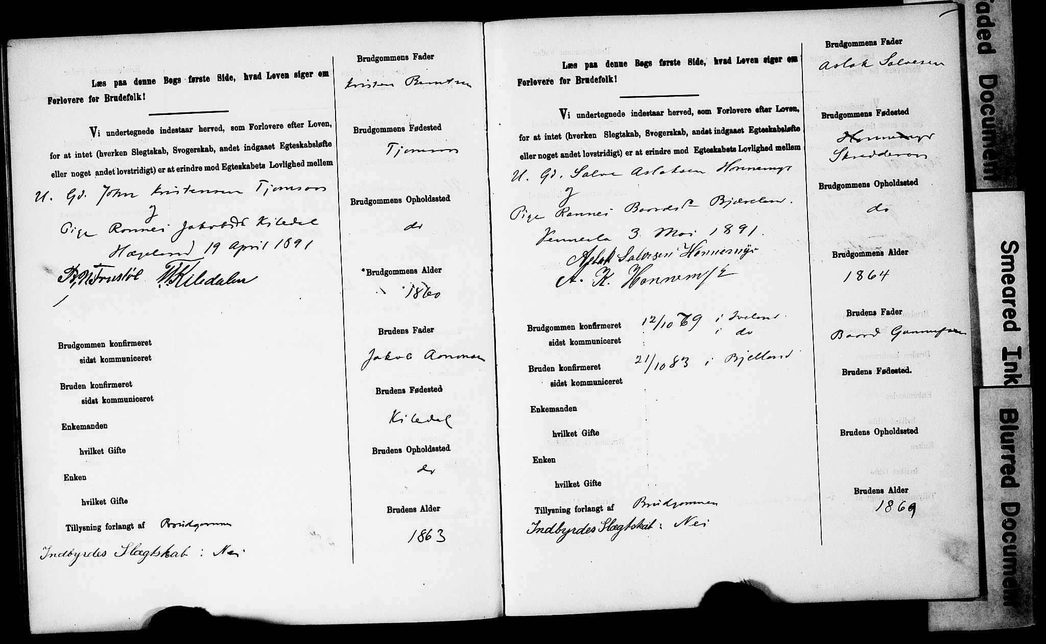 Vennesla sokneprestkontor, AV/SAK-1111-0045/J/L0032/0003: Lysningsprotokoll nr. II 5 1, 1886-1892, s. 60