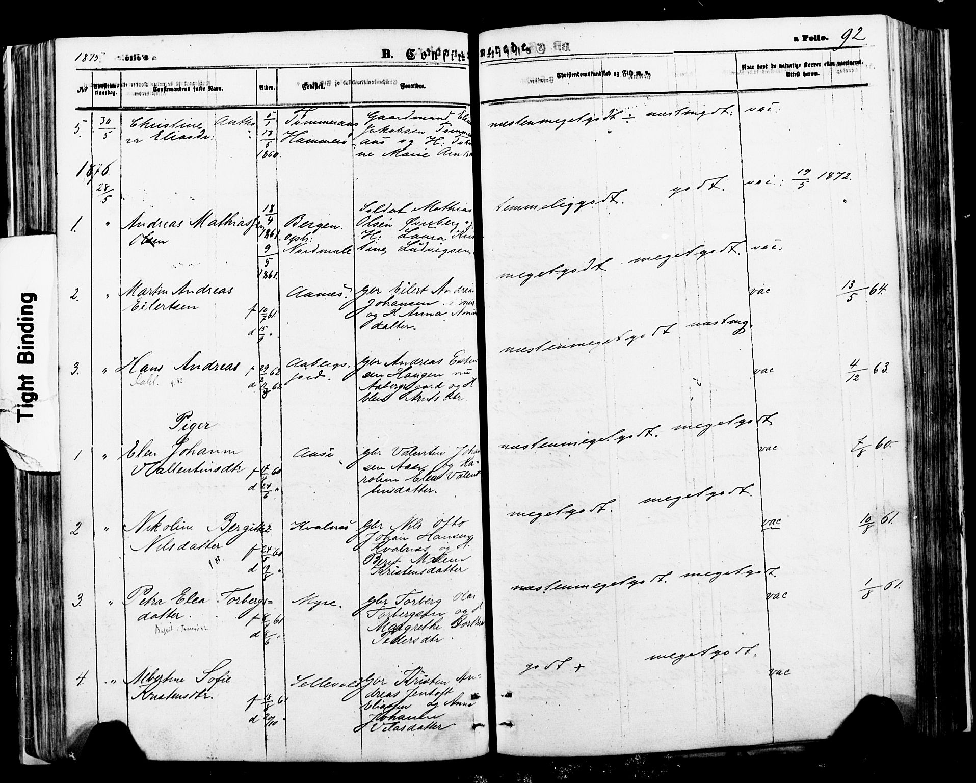 Ministerialprotokoller, klokkerbøker og fødselsregistre - Nordland, SAT/A-1459/897/L1397: Ministerialbok nr. 897A05 /1, 1867-1880, s. 92