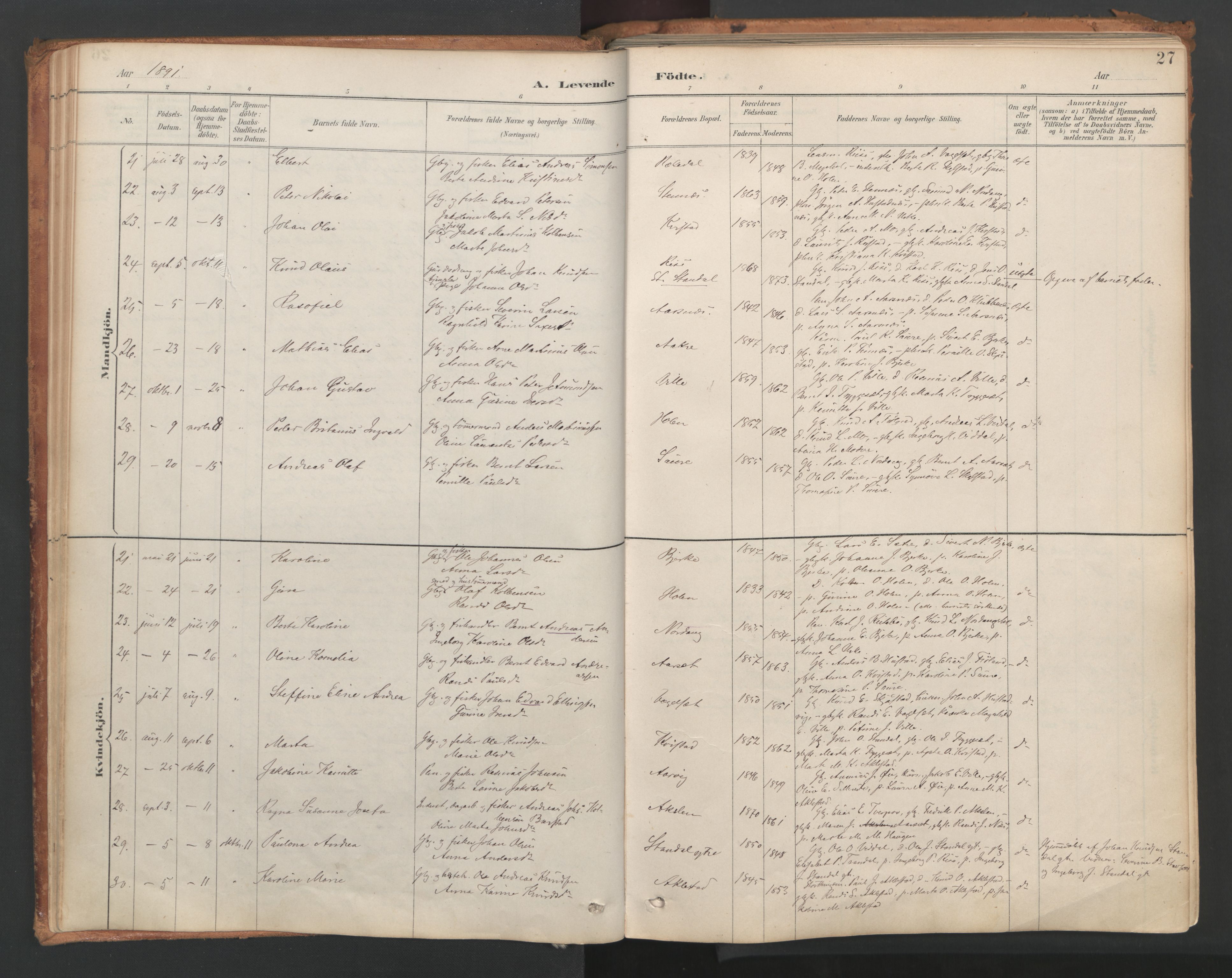 Ministerialprotokoller, klokkerbøker og fødselsregistre - Møre og Romsdal, AV/SAT-A-1454/515/L0211: Ministerialbok nr. 515A07, 1886-1910, s. 27